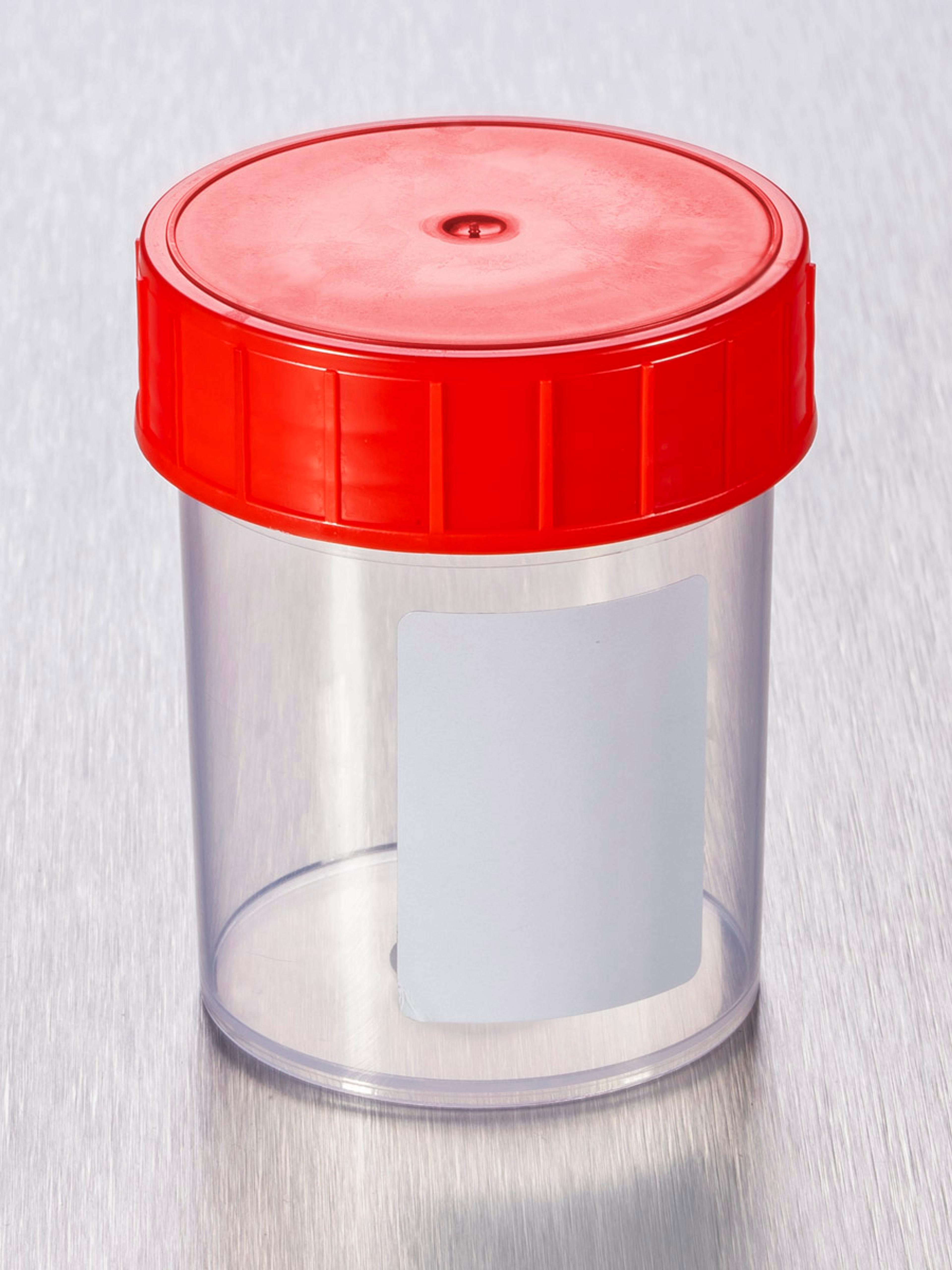 Corning® Gosselin™ Straight Container, 125 mL, PP with White Label, Red Screw Cap, Assembled, Sterile, 380/Case - Corning Life Sciences