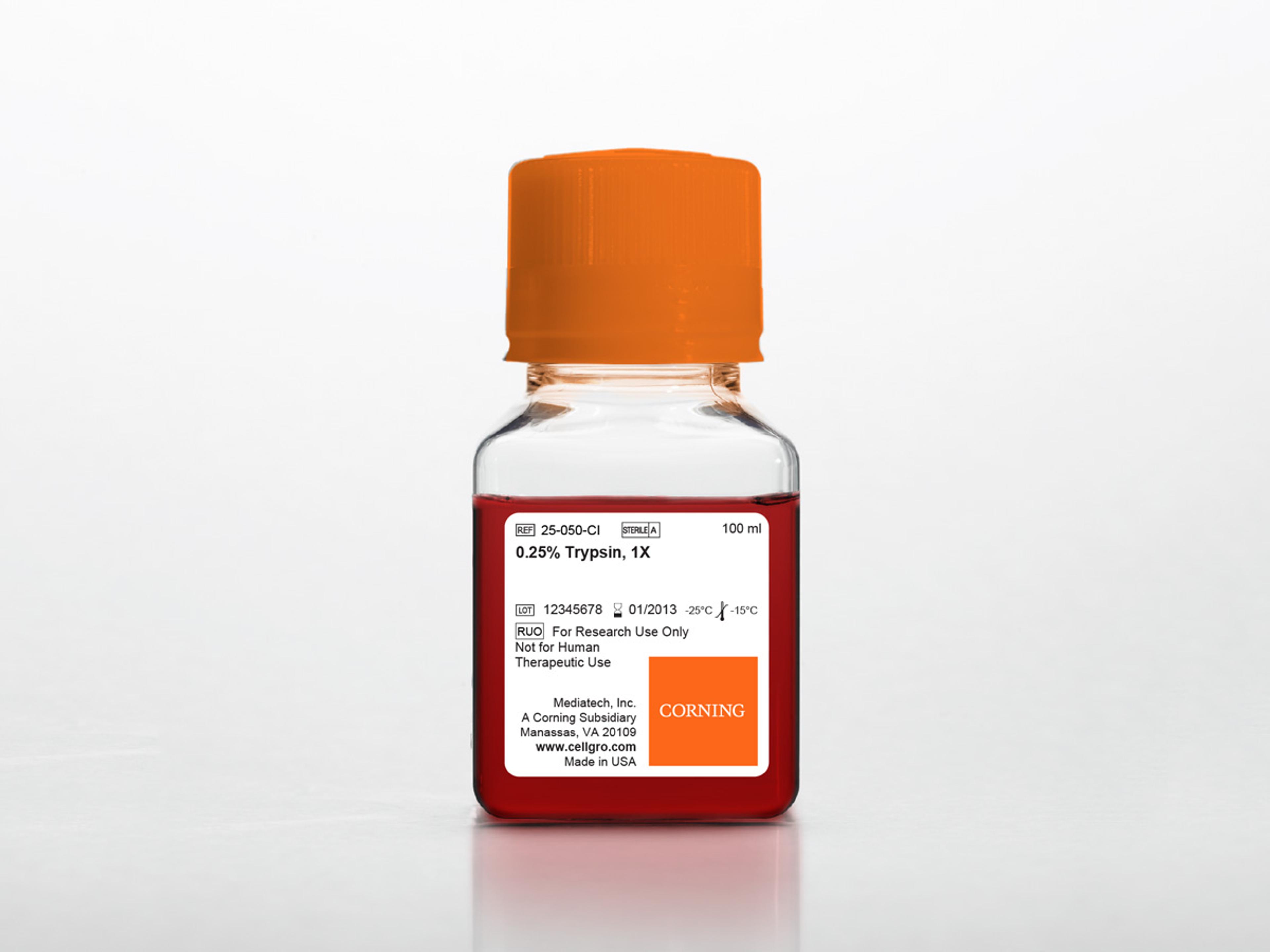 Corning® 100 mL Trypsin 1X, 0.25% Trypsin in HBSS [-] calcium, magnesium, Porcine Parvovirus tested - Corning Life Sciences