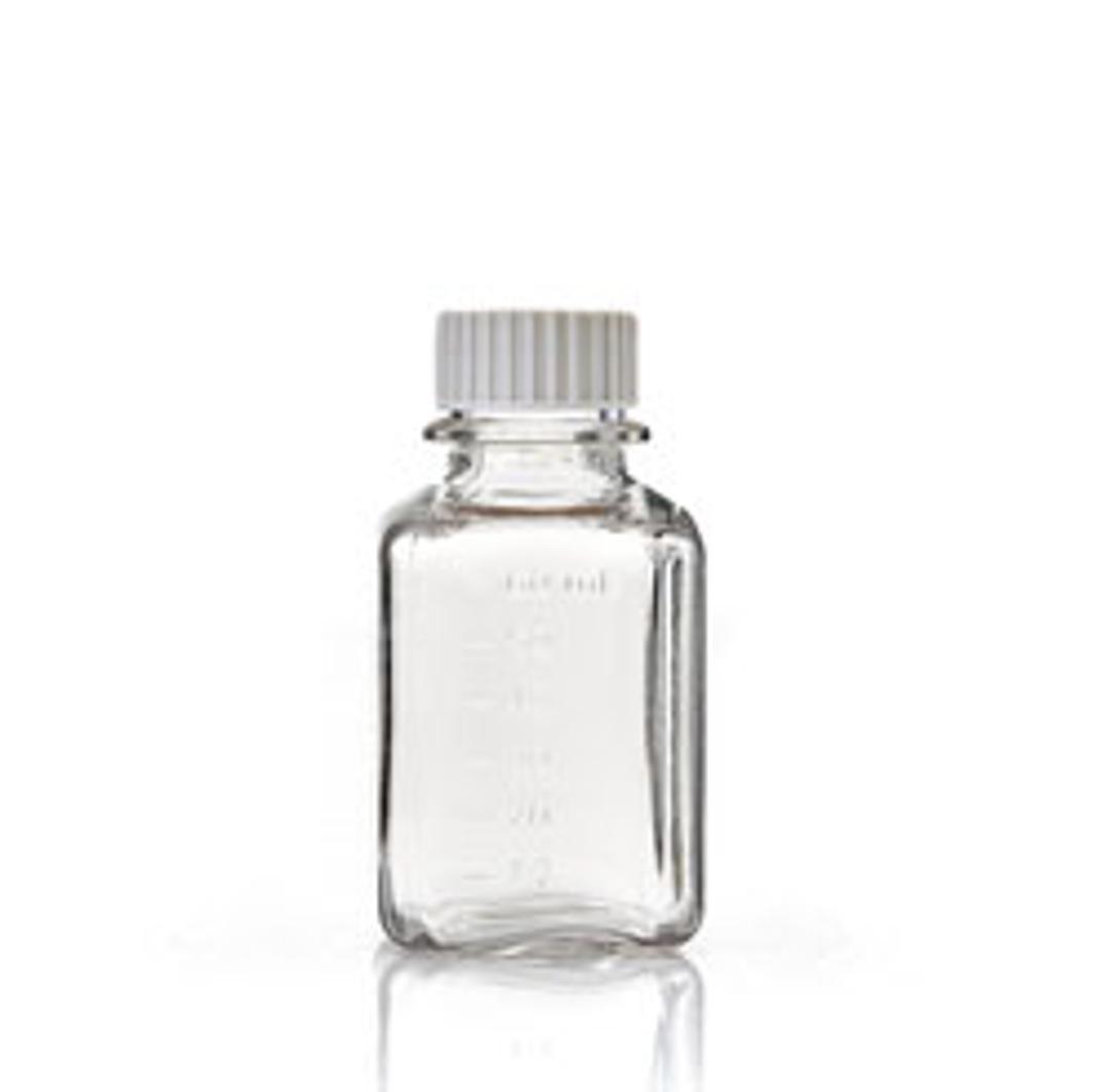 EZBio® Single Use 60 mL Polycarbonate (PC) Media Bottles, Sterile, Autoclavable Square Bottles for Aseptic Sampling and Sterile Storage with 24-415 mm White Closed Cap Closures, 24/PK - Foxx Life Sciences - Life Sciences