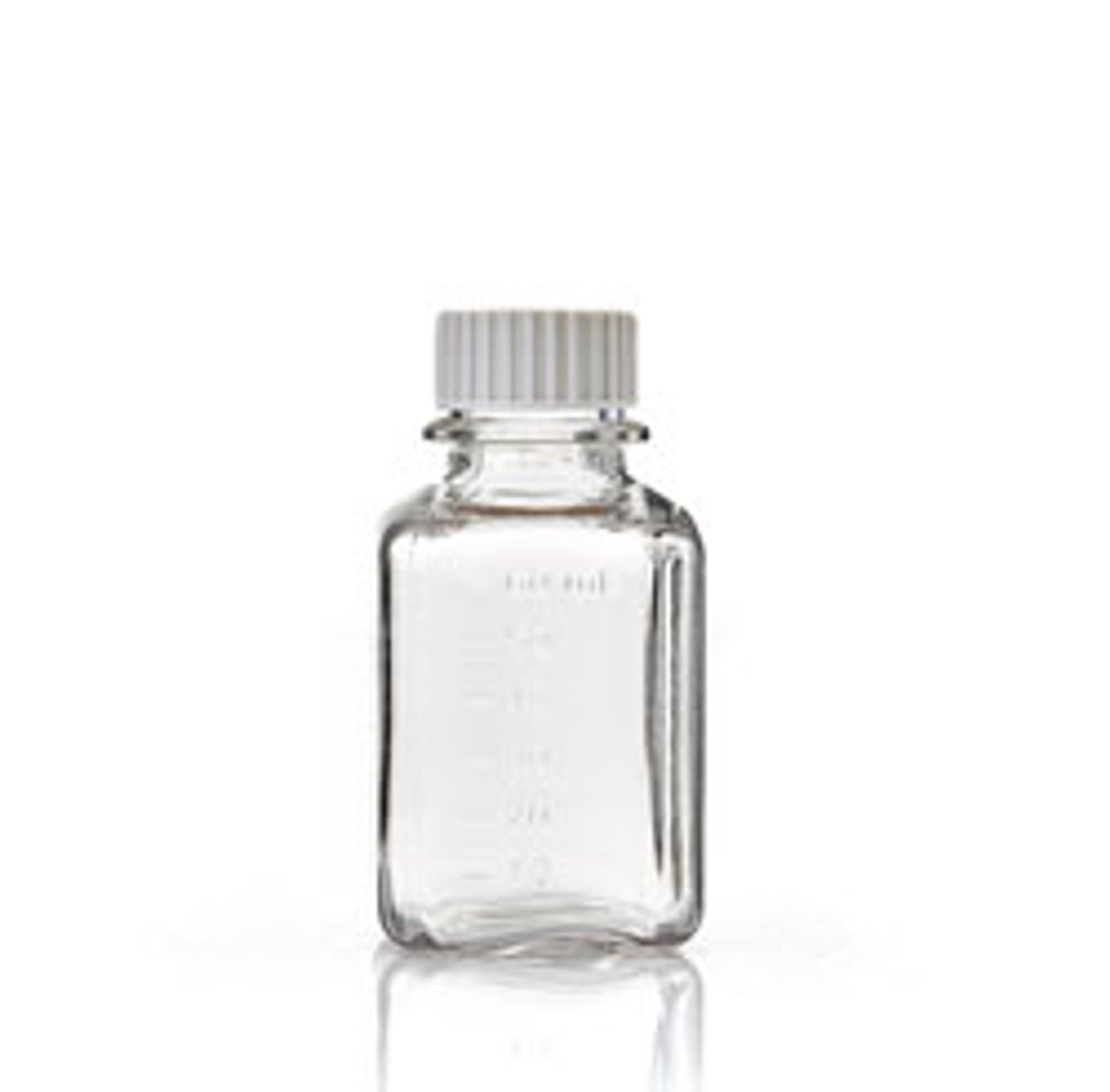 EZBio® Single Use 60 mL Polycarbonate (PC) Media Bottles, Sterile, Autoclavable Square Bottles for Aseptic Sampling and Sterile Storage with 24-415 mm White Closed Cap Closures, 24/PK - Foxx Life Sciences - Life Sciences