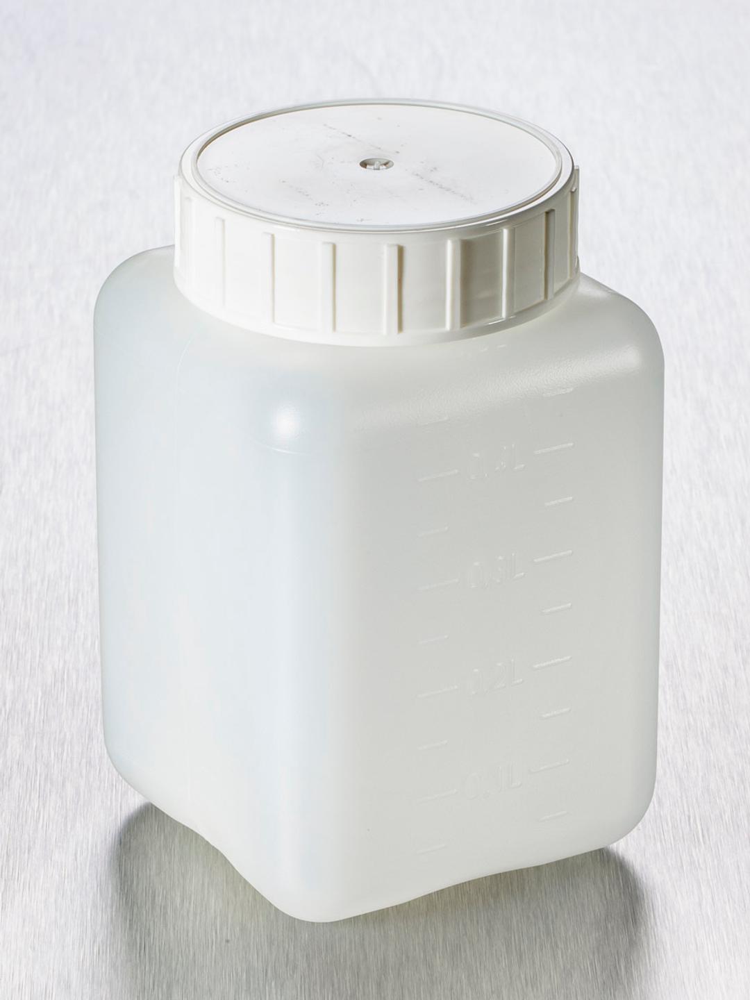 Corning® Gosselin™ Square HDPE Bottle, 500 mL, Graduated, 58 mm White Cap with Seal, Assembled, Sterile, 175/Case - Corning Life Sciences