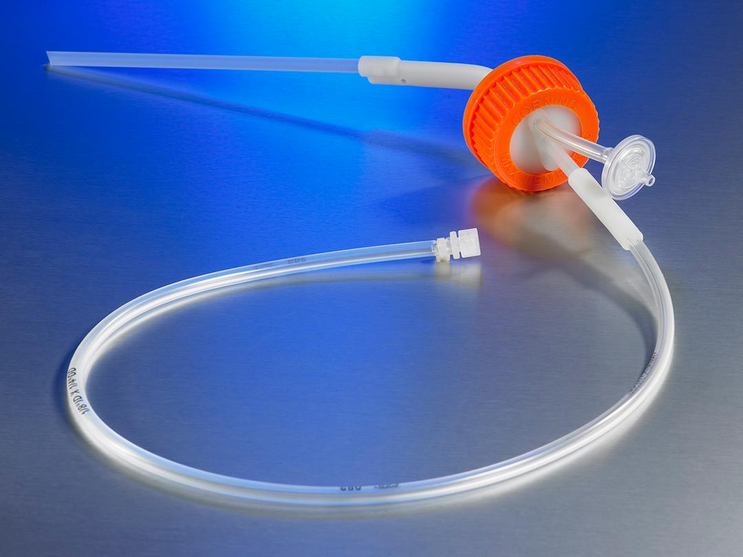 Disposable GL45 Aseptic Transfer Cap for 500 mL Disposable Spinner Flask, 1/8 Dip Tube, 0.2 µm Vent, Male Luer Lock, Sterile - Corning Life Sciences - Life Sciences
