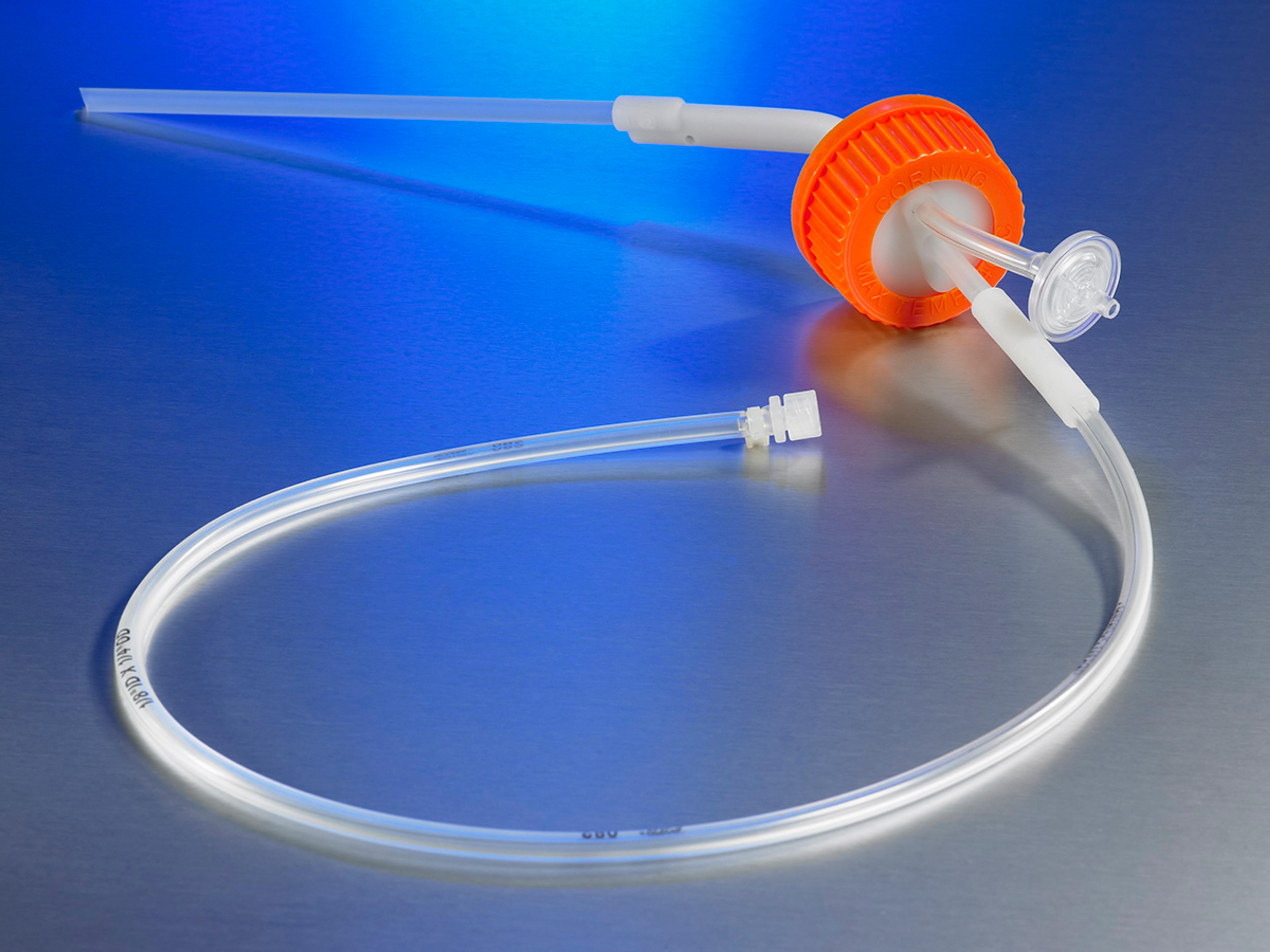 Disposable GL45 Aseptic Transfer Cap for 500 mL Disposable Spinner Flask, 1/8 Dip Tube, 0.2 µm Vent, Male Luer Lock, Sterile - Corning Life Sciences - Life Sciences