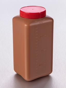 Corning® Gosselin™ Square HDPE Bottle, 2 L, Brown, Graduated, 73 mm Red Cap with Wad, Assembled, 50/Case - Corning Life Sciences