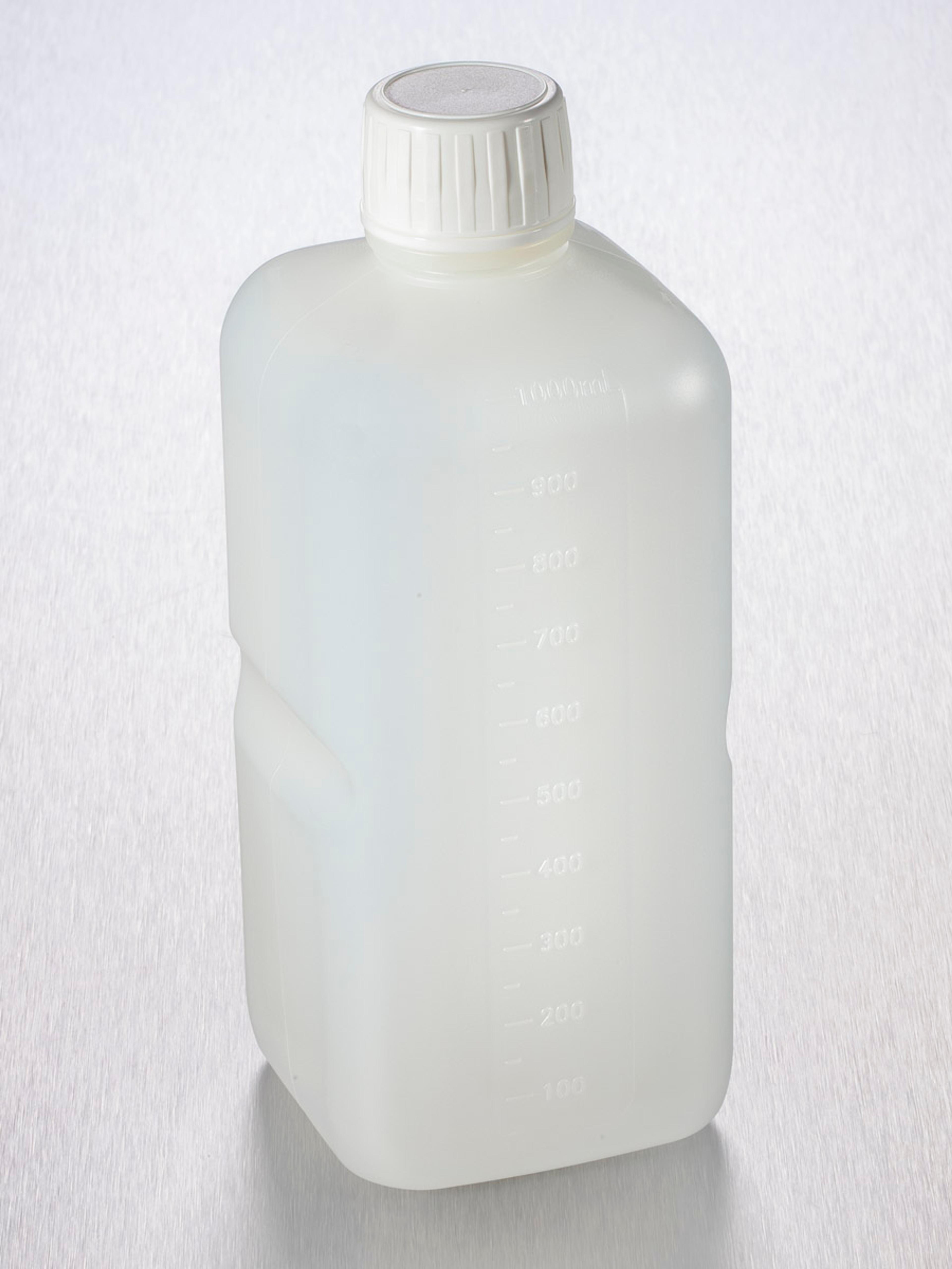 Corning® Gosselin™ Square HDPE Bottle, 1 L, Graduated, 28 mm White Tamper-evident Cap with Shaped Seal, Non-assembled, 77/Case - Corning Life Sciences