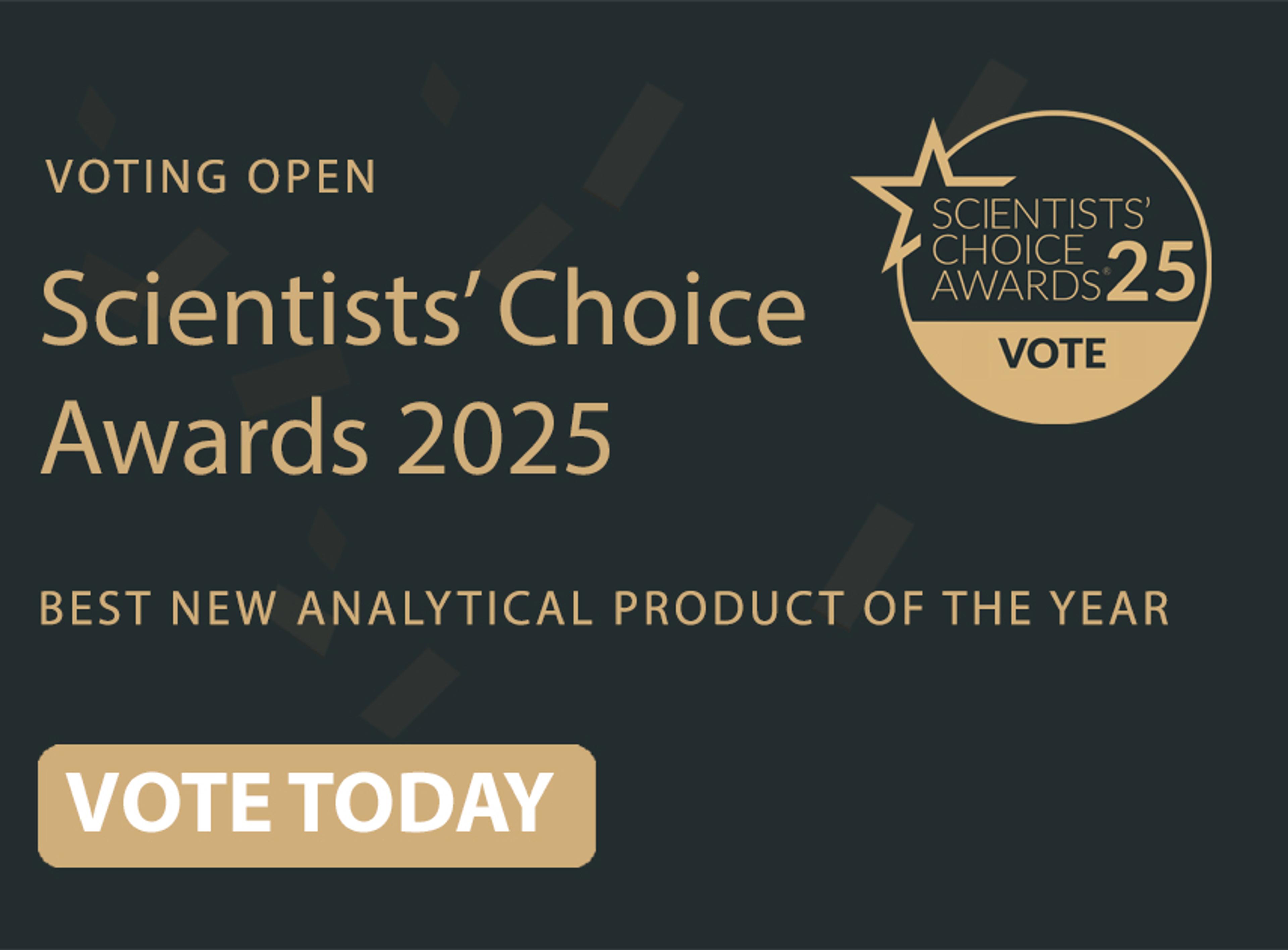 Image of the Scientists' Choice Awards logo with vote today for best new analytical product text