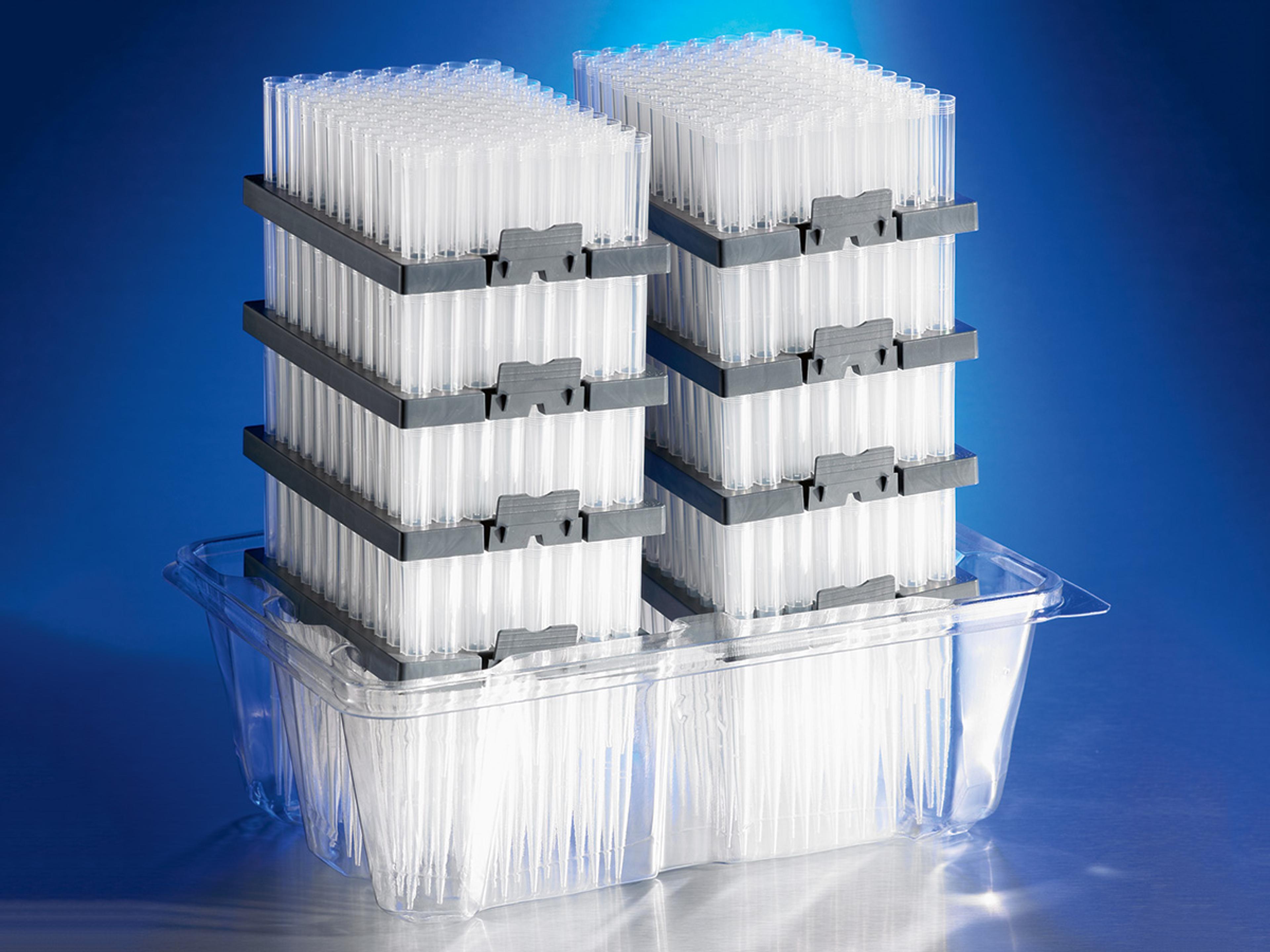 Corning® DeckWorks 1000 µL (maximum working volume 1250 µL) Pipet Tips, Graduated, Reload System, Natural, Nonsterile, Polypropylene, 96 Tips/Deck, 8 Decks/Pack, 4 Packs/Case - Corning Life Sciences