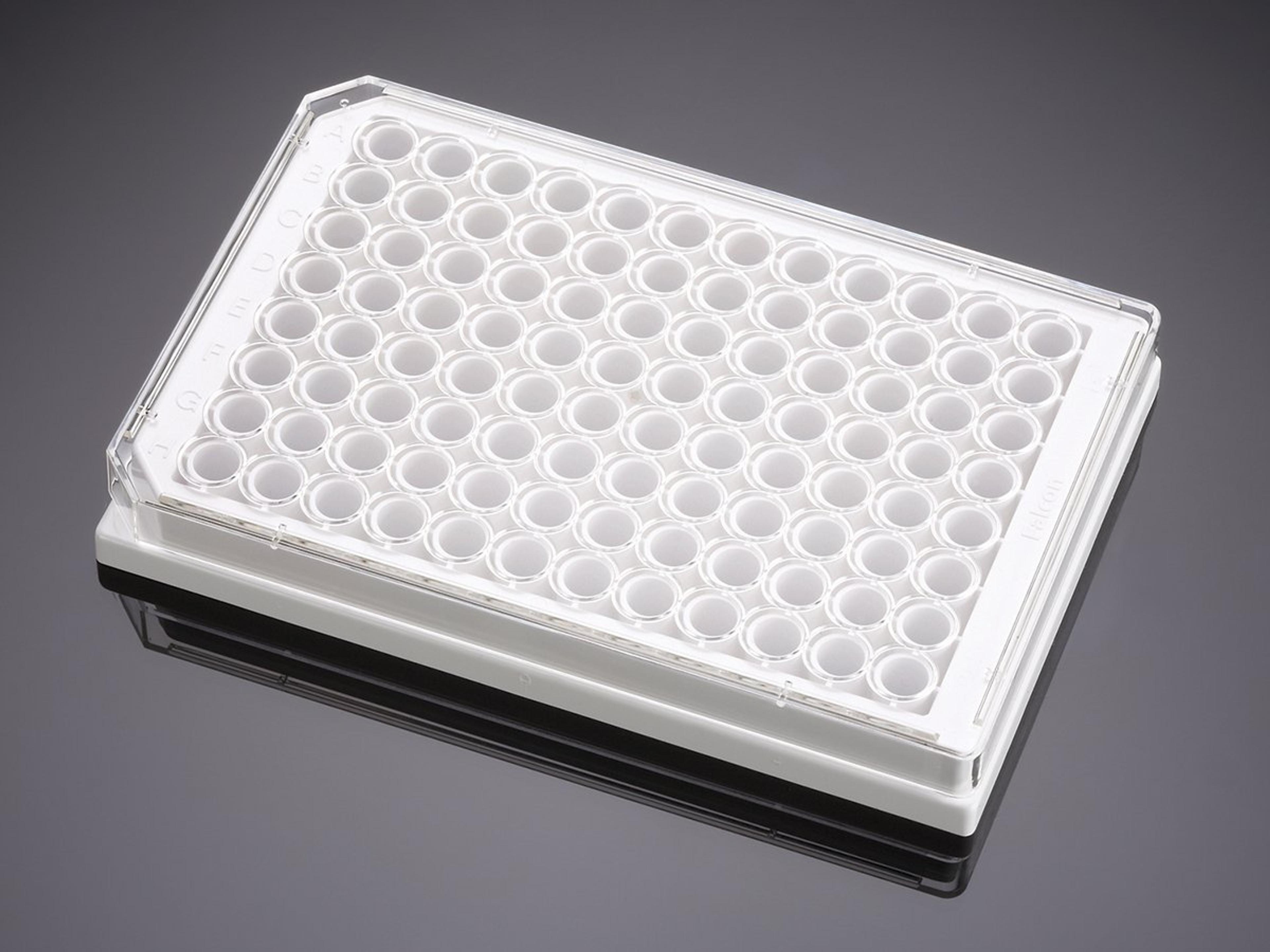 Falcon® 96-well White/Clear Flat Bottom TC-treated Microplate, with Lid, Sterile, 8/Pack, 32/Case - Corning Life Sciences - Life Sciences