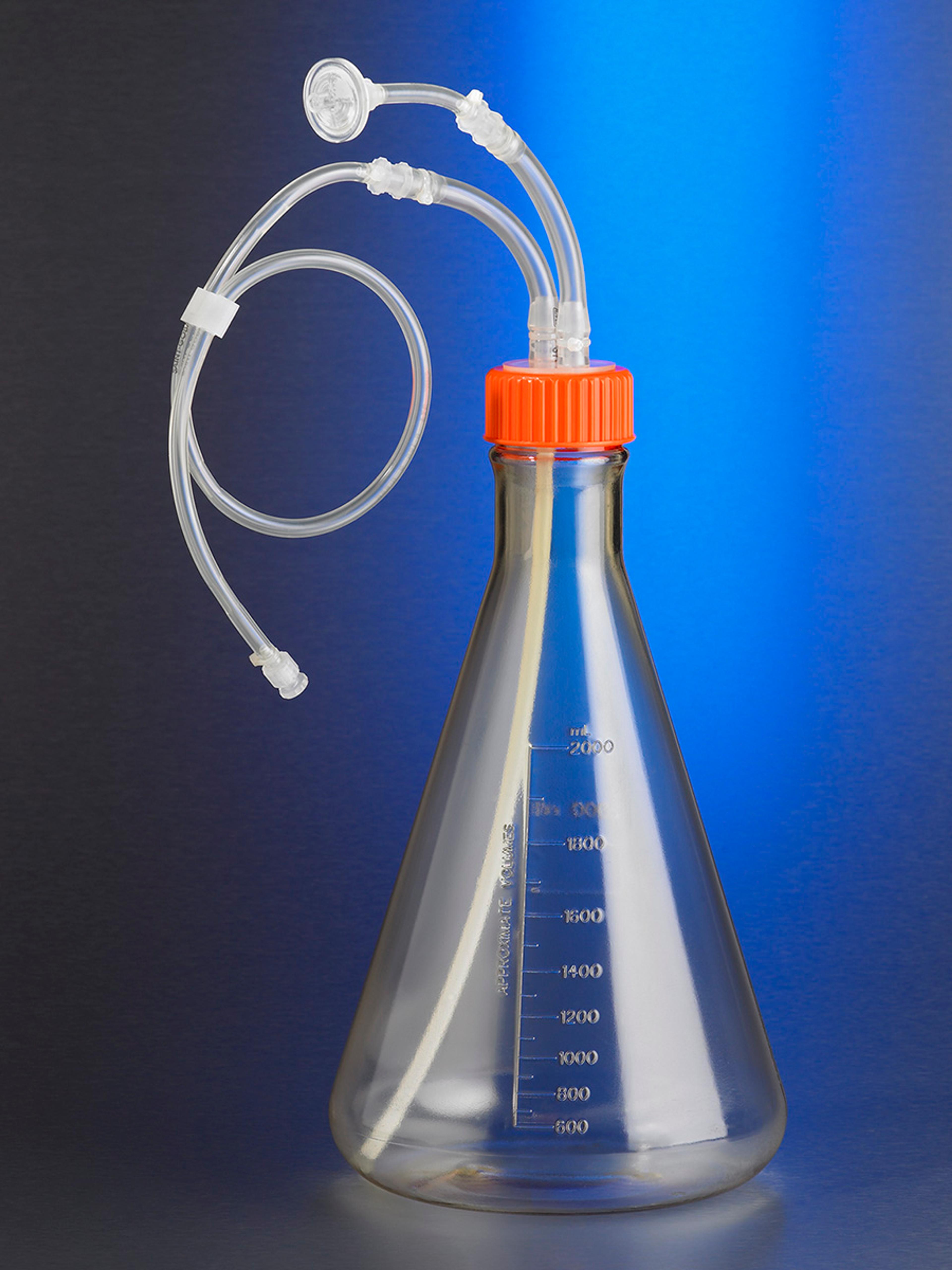 Corning® 2L Polycarbonate Erlenmeyer Flask with 1/8 Dip Tube, 0.2 µm Vent, Male Luer Lock, Sterile, 1/bag, 2/case - Corning Life Sciences - Drug discovery > Target Discovery