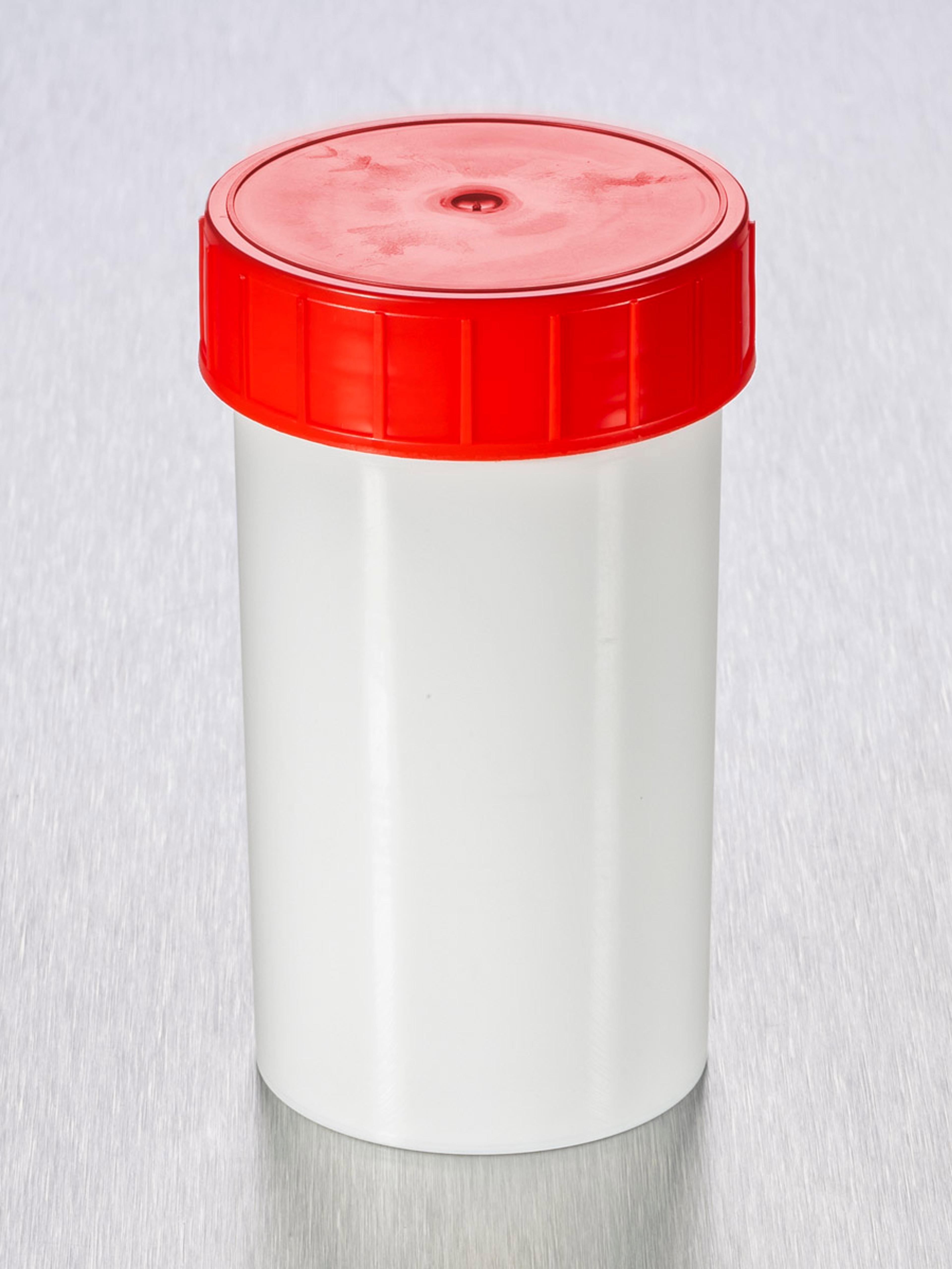 Corning® Gosselin™ Straight Container, 180 mL, PP with White Spatula, Red Screw Cap, Assembled, Sterile, 264/Case - Corning Life Sciences