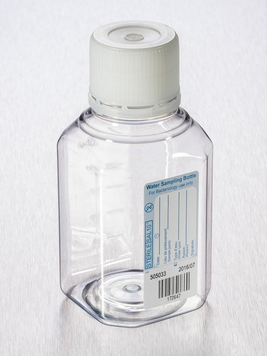 Corning® Gosselin™ Water Sampling Octagonal PET Bottle, 250 mL, Graduated, No Sodium Thiosulfate, 31 mm Tamper-evident Cap, Sterile, 12/Pack, 144/Case - Corning Life Sciences