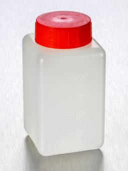 Corning® Gosselin™ Square HDPE Bottle, 250 mL, Graduated, 37 mm Red Cap with Wad, Assembled, 210/Case - Corning Life Sciences