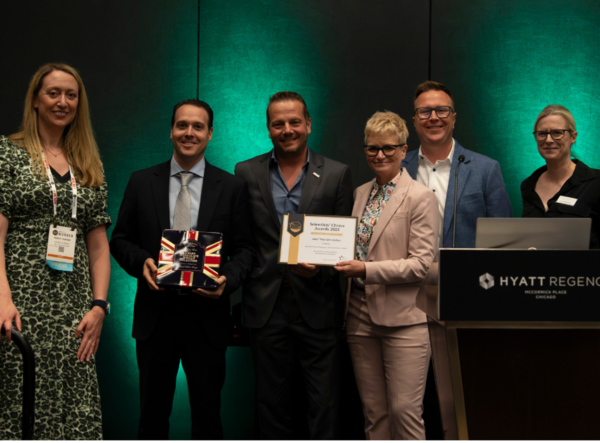 The Roche team accepts the award for Best New Clinical Instrumentation of 2024