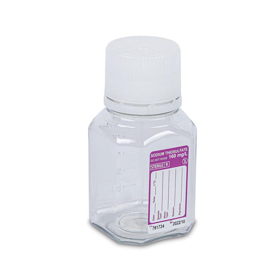 Corning® Gosselin™ Water Sampling Octagonal PET Bottle, 125 mL, Graduated, 160 mg/L Sodium Thiosulfate, 31 mm Tamper-evident Cap, Sterile, 24/Pack, 336/Case - Corning Life Sciences - General Lab