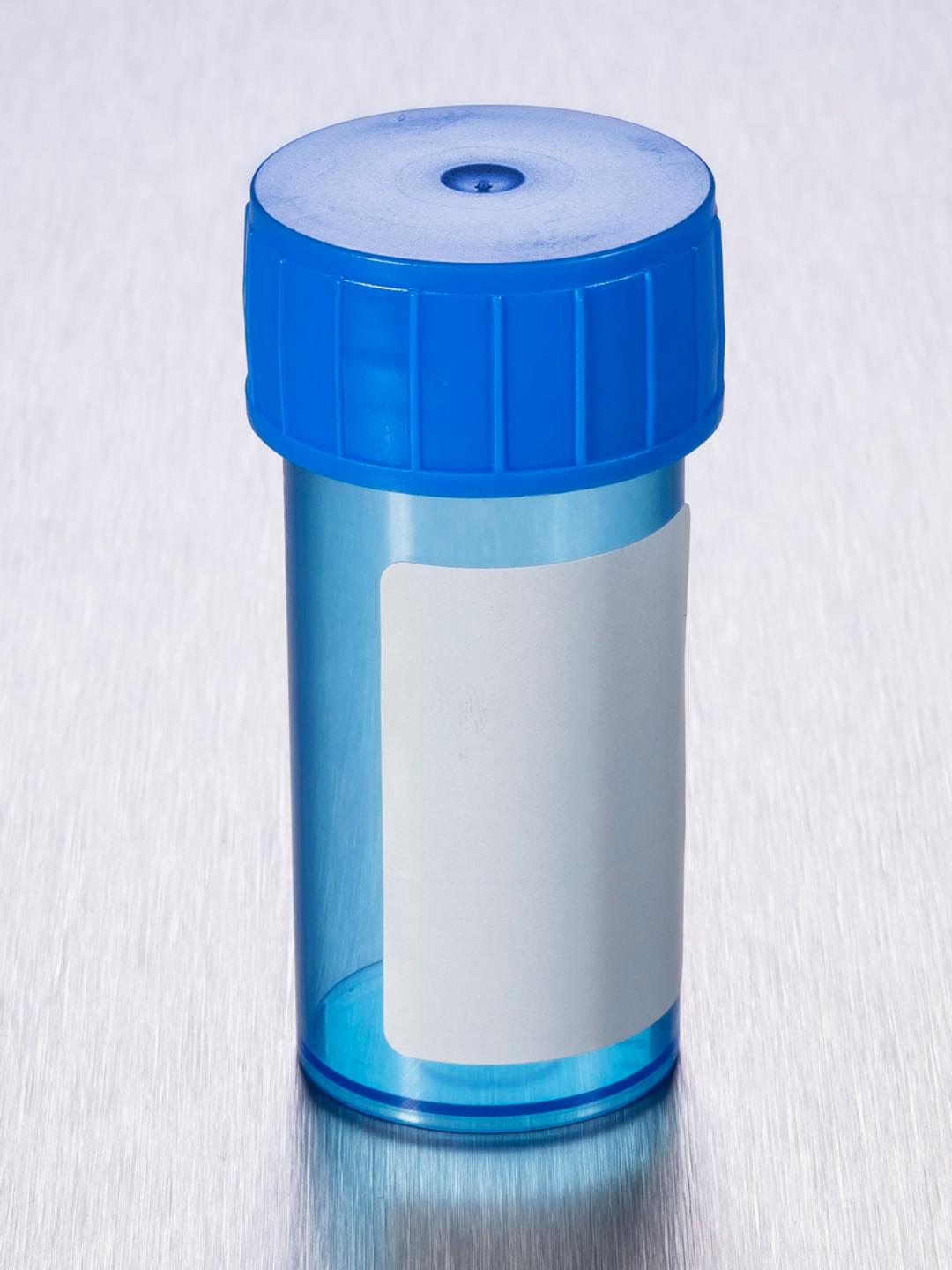 Corning® Gosselin™ Straight Container, 40 mL, Blue PP with White Label, Blue Screw Cap, Assembled, Sterile, 100/Bag, 1000/Case - Corning Life Sciences