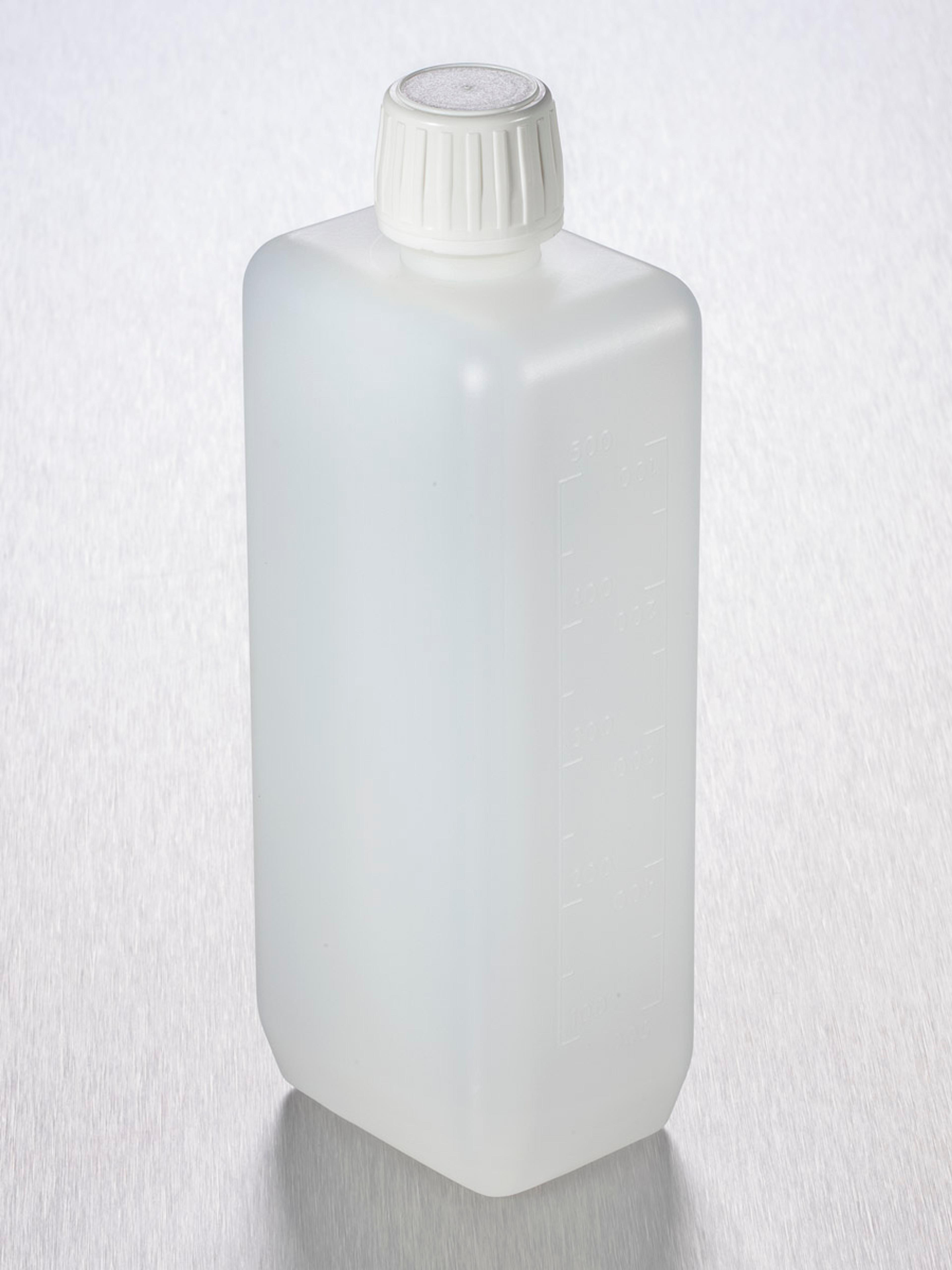 Corning® Gosselin™ Rectangular HDPE Bottle, 500 mL, Graduated, 20 mm White Tamper-evident Cap with Shaped Seal, Non-assembled, 170/Case - Corning Life Sciences
