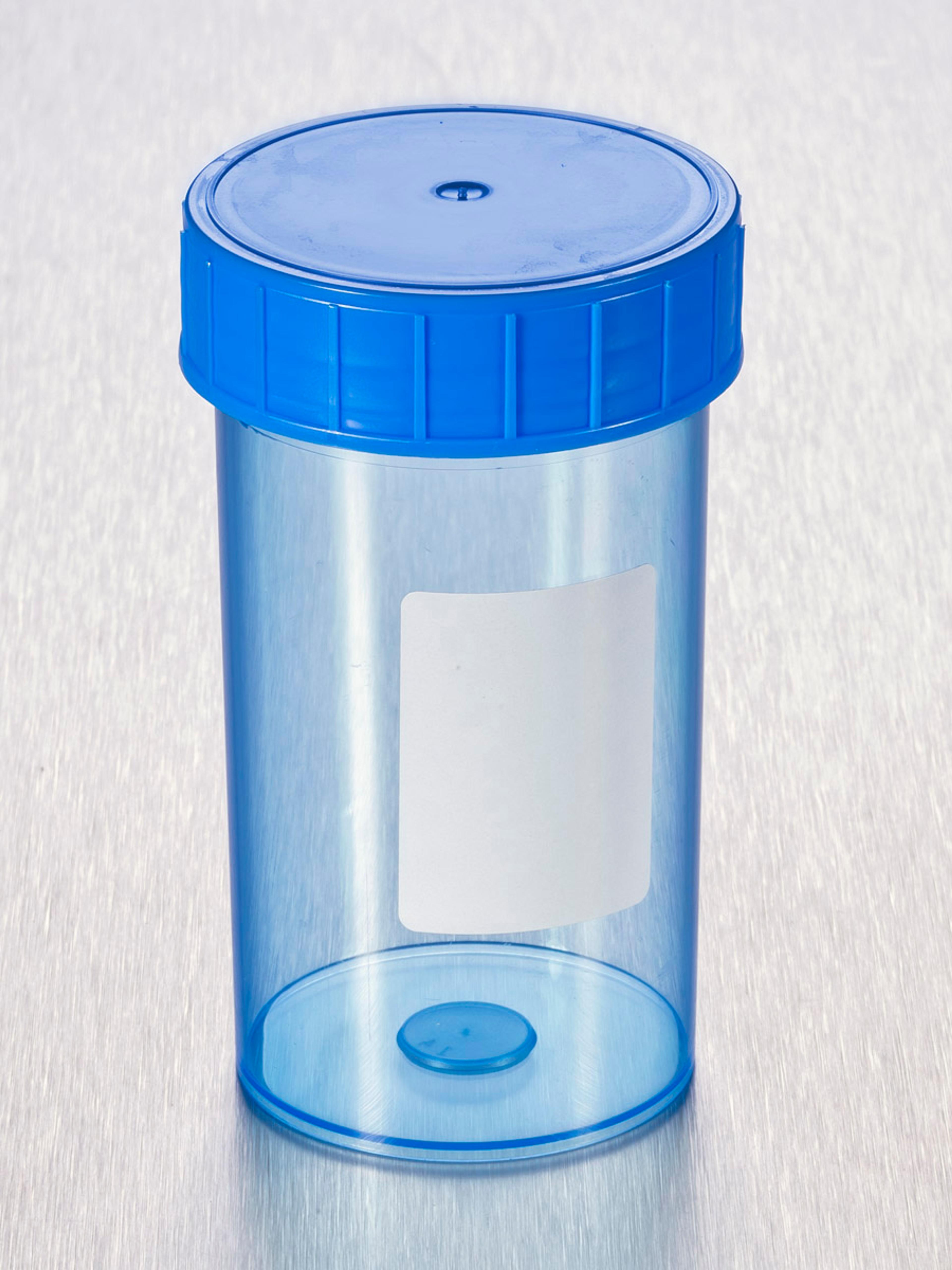 Corning® Gosselin™ Straight Container, 180 mL, Blue PP with White Label, Blue Screw Cap, Assembled, Sterile, 264/Case - Corning Life Sciences
