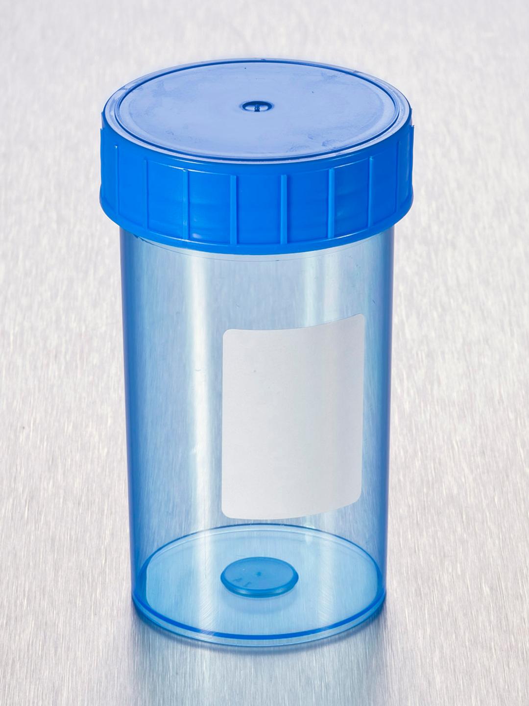Corning® Gosselin™ Straight Container, 180 mL, Blue PP with White Label, Blue Screw Cap, Assembled, Sterile, 264/Case - Corning Life Sciences