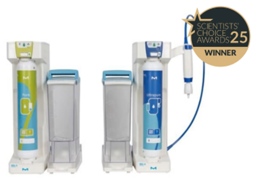 The Milli-Q® SQ 2Series Water Purification System with 2025 Scientists' Choice Awards winners badge