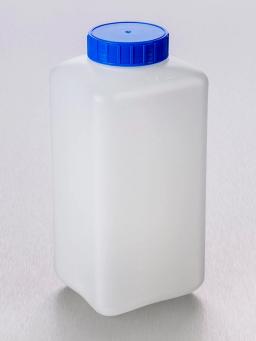 Corning® Gosselin™ Square HDPE Bottle, 2 L, Graduated, 58 mm Blue Cap with Seal, Assembled, Sterile, 50/Case - Corning Life Sciences