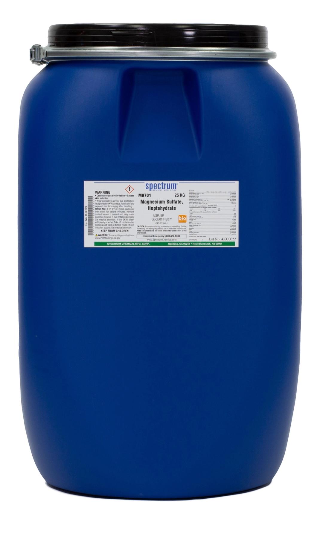 Magnesium Sulfate, Heptahydrate, USP, EP, bioCERTIFIED - Spectrum Chemical - General Lab