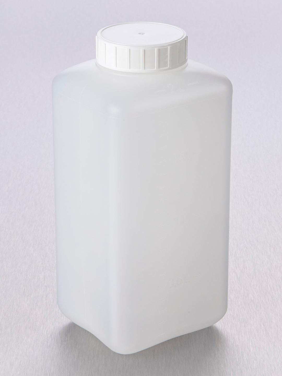 Corning® Gosselin™ Square HDPE Bottle, 2 L, Graduated, 58 mm White Cap with Wad, Assembled, 50/Case - Corning Life Sciences