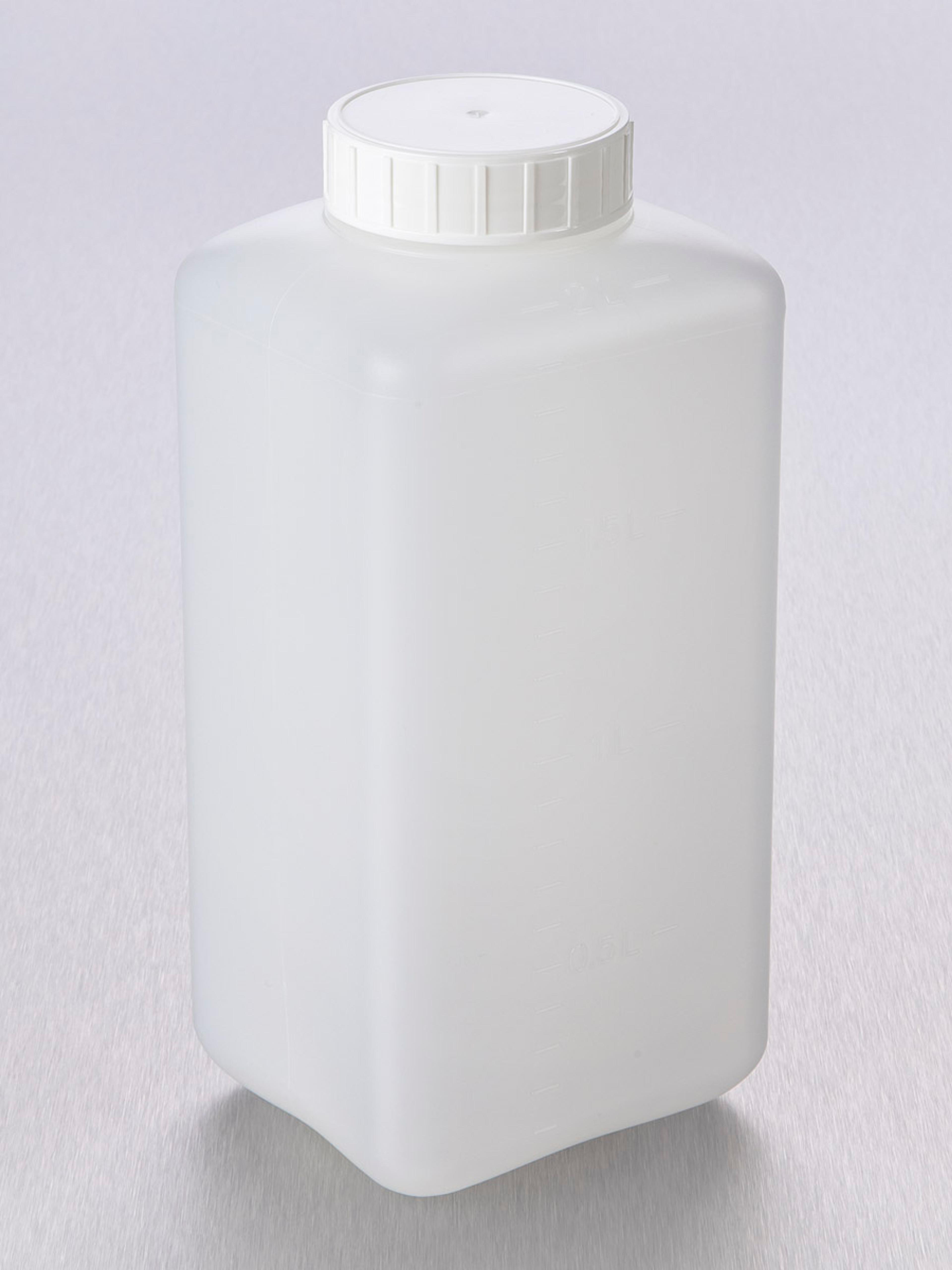 Corning® Gosselin™ Square HDPE Bottle, 2 L, Graduated, 58 mm White Cap with Wad, Assembled, 50/Case - Corning Life Sciences