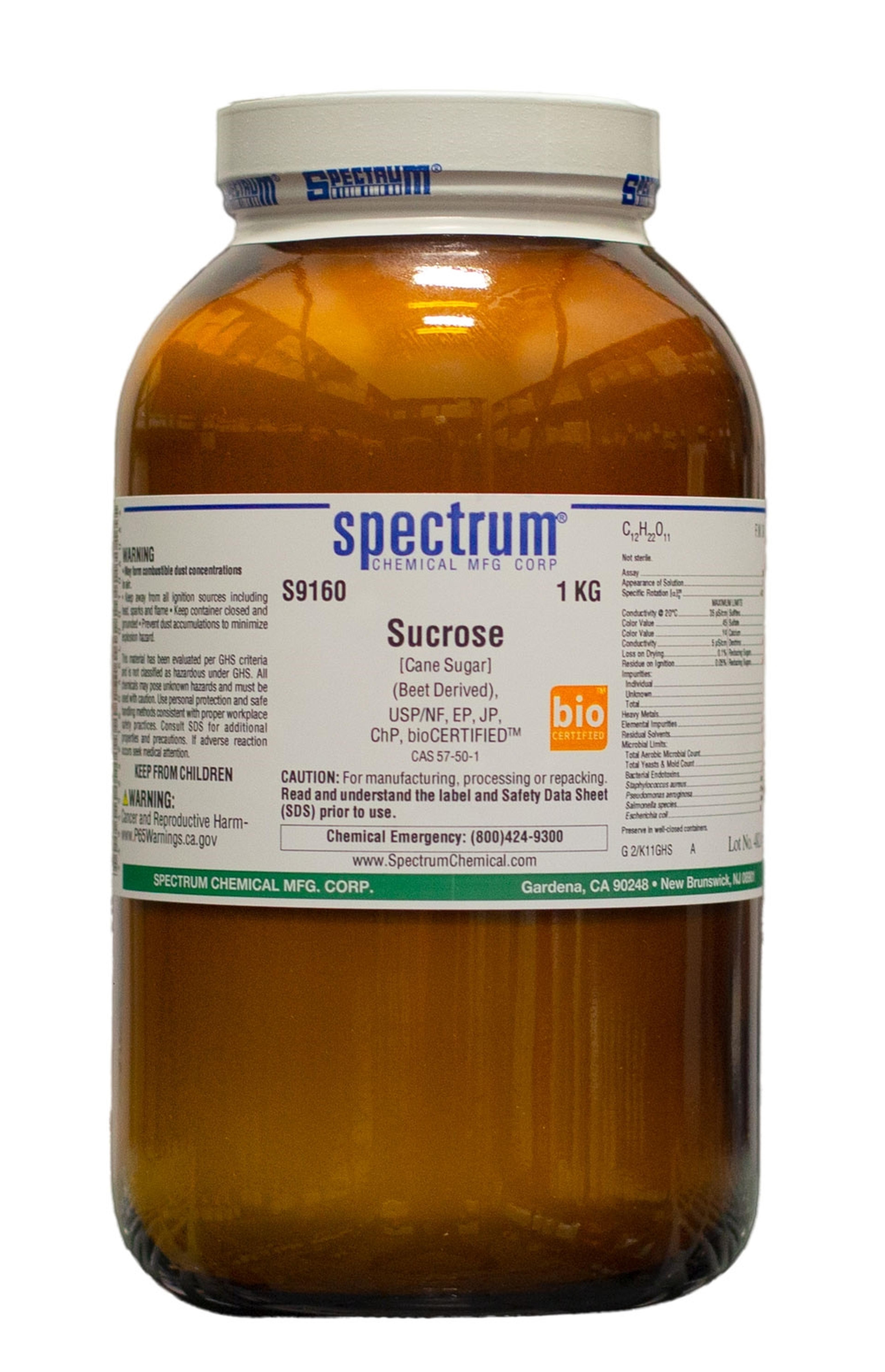 Sucrose, (Beet Derived), USP/NF, EP, JP, ChP bioCERTIFIED - Spectrum Chemical - General Lab
