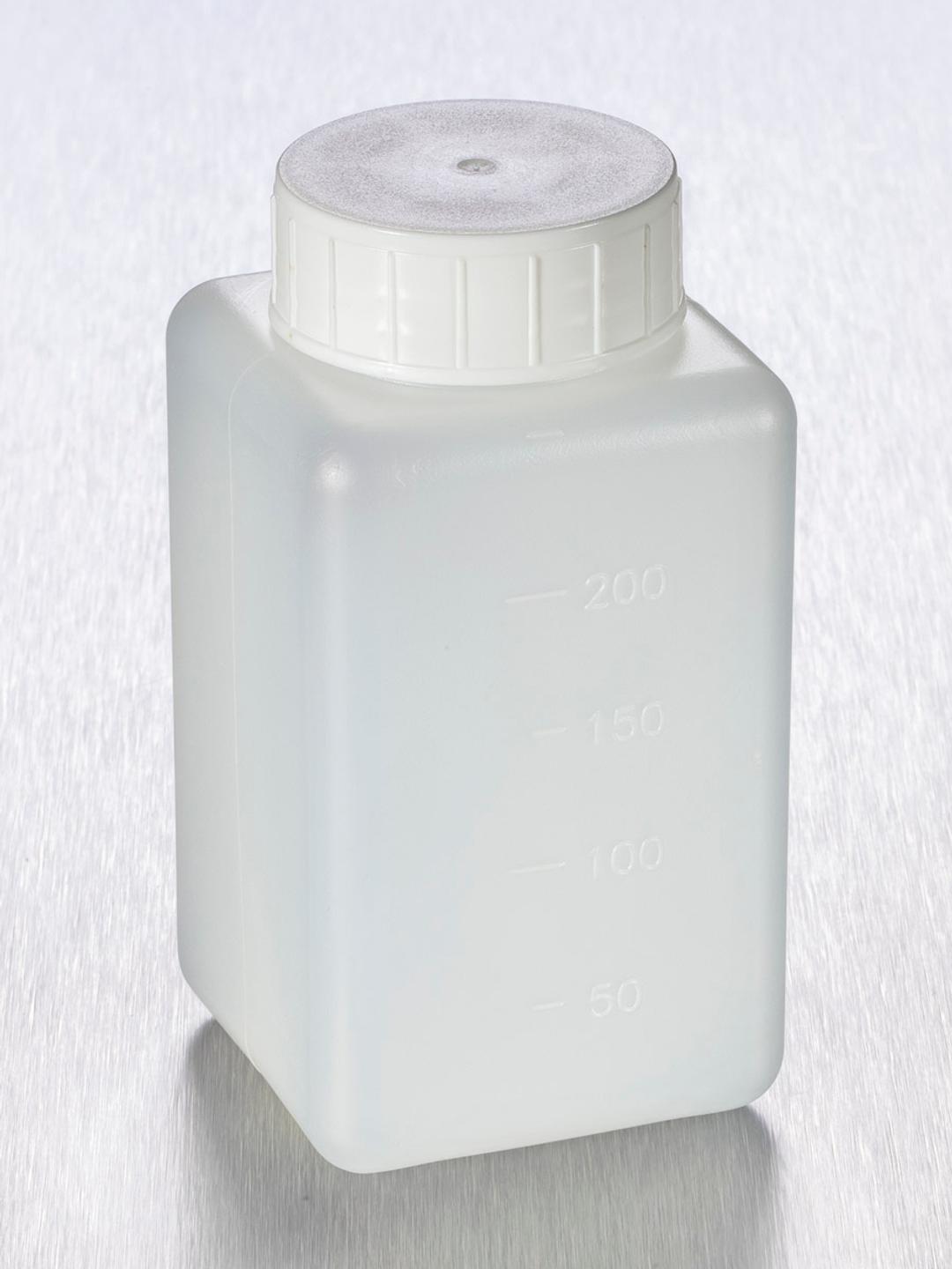 Corning® Gosselin™ Square HDPE Bottle, 250 mL, Graduated, 37 mm White Cap, Assembled, 210/Case - Corning Life Sciences