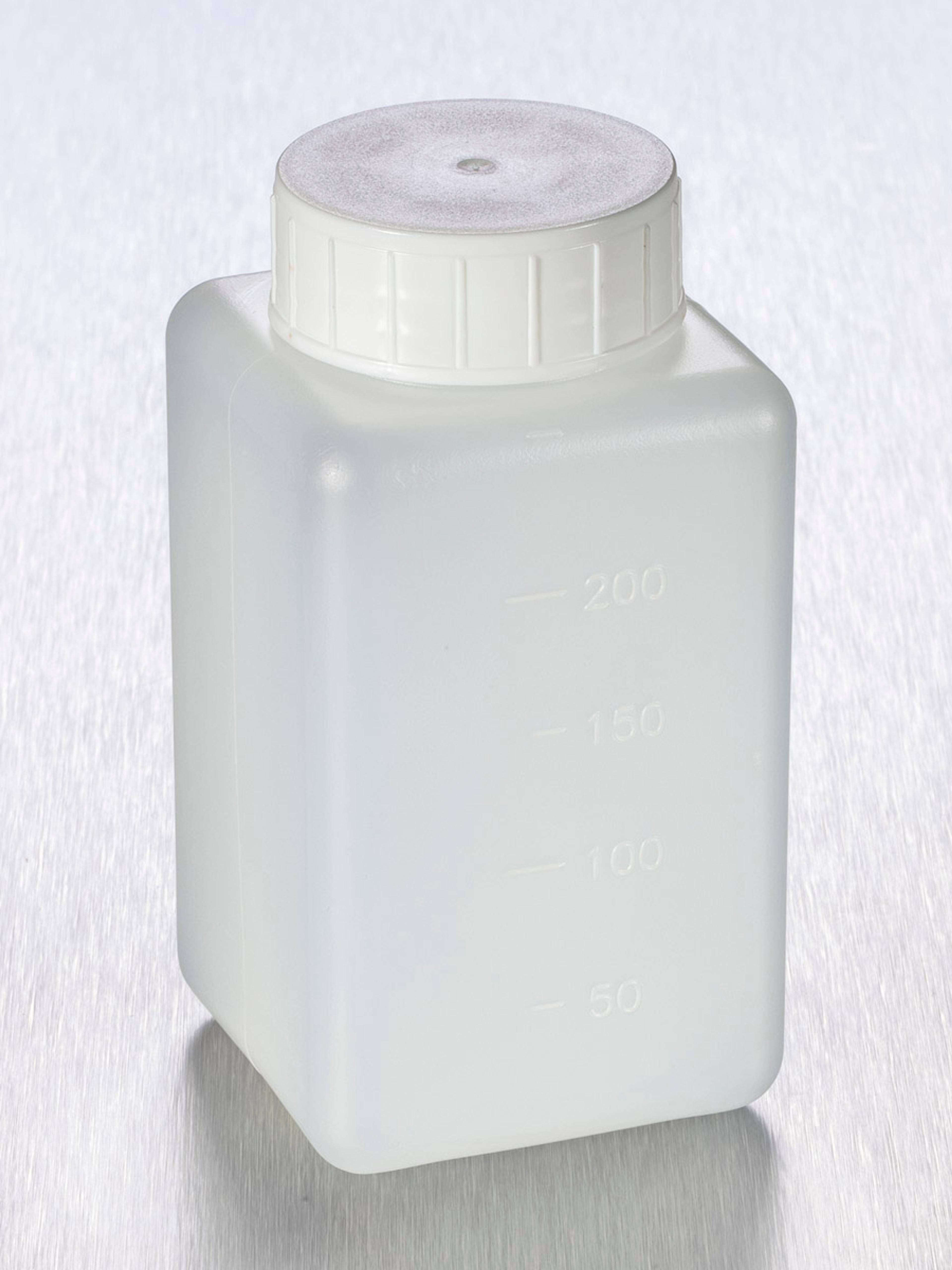 Corning® Gosselin™ Square HDPE Bottle, 250 mL, Graduated, 37 mm White Cap, Assembled, 210/Case - Corning Life Sciences