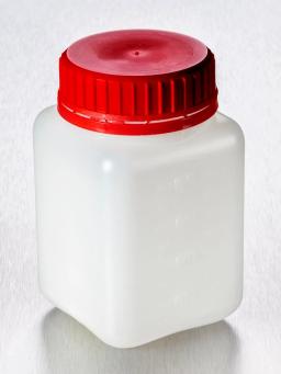 Corning® Gosselin™ Square HDPE Bottle, 500 mL, Graduated, 55 mm Red Tamper-evident Cap with Wad, Non-assembled, 140/Case - Corning Life Sciences