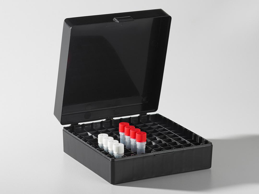 Axygen® Microcentrifuge Tube Storage Box, 100 x 1.5 to 2.0 mL, Opaque Black - Corning Life Sciences
