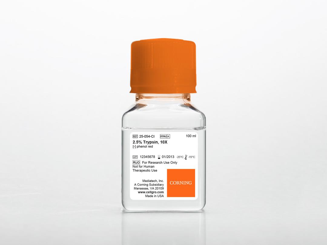 Corning® 100 mL Trypsin 10x, 2.5% Trypsin in HBSS [-] calcium, magnesium, phenol red, Porcine Parvovirus Tested - Corning Life Sciences