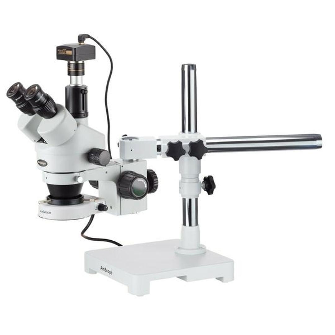 7X-90X Trinocular 80-LED Zoom Stereo Microscope on Boom Stand + 3MP USB Camera - Amscope - Life Sciences