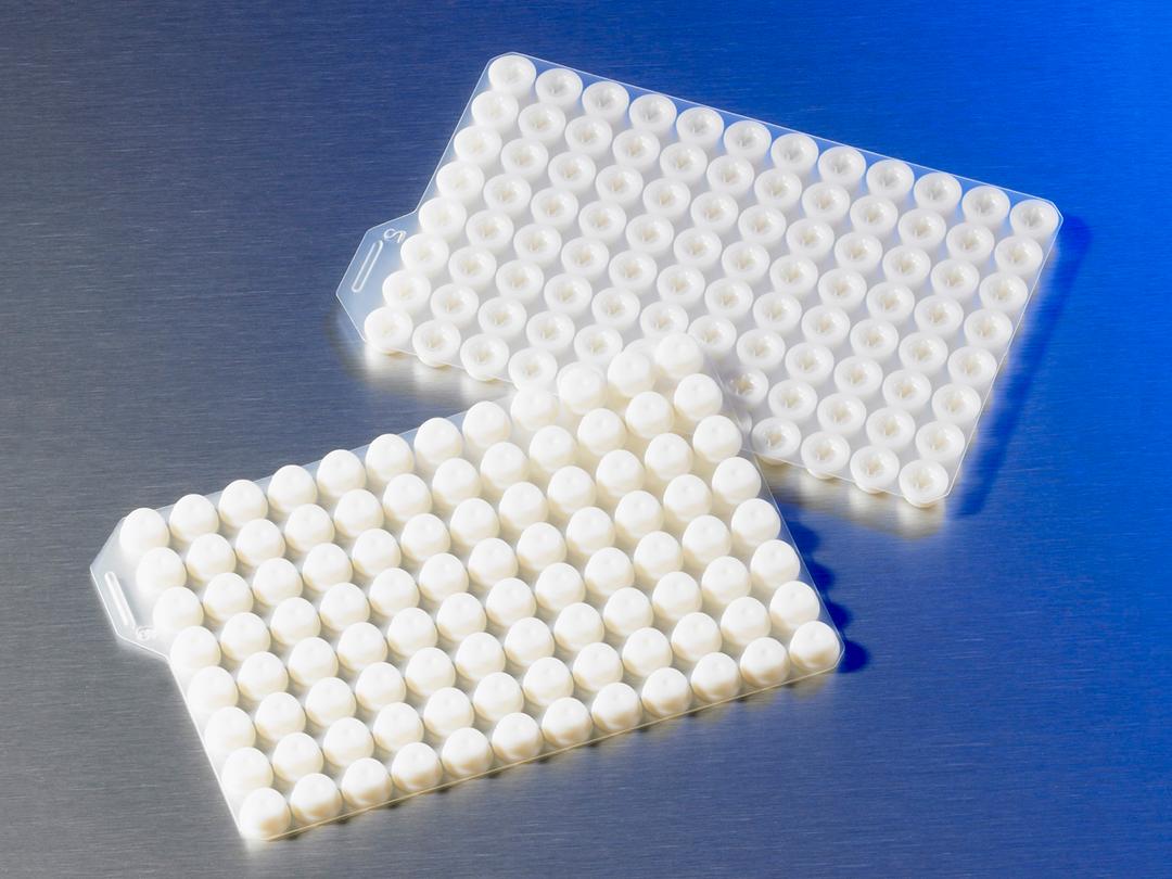 Corning® Thermoplastic Elastomer (TPE) 96 Storage Tube Septum Cap on Mat, 96 Caps per Mat, 960/Pack, 5 Packs/Case, 4800 Caps/Case - Corning Life Sciences - Lab Automation