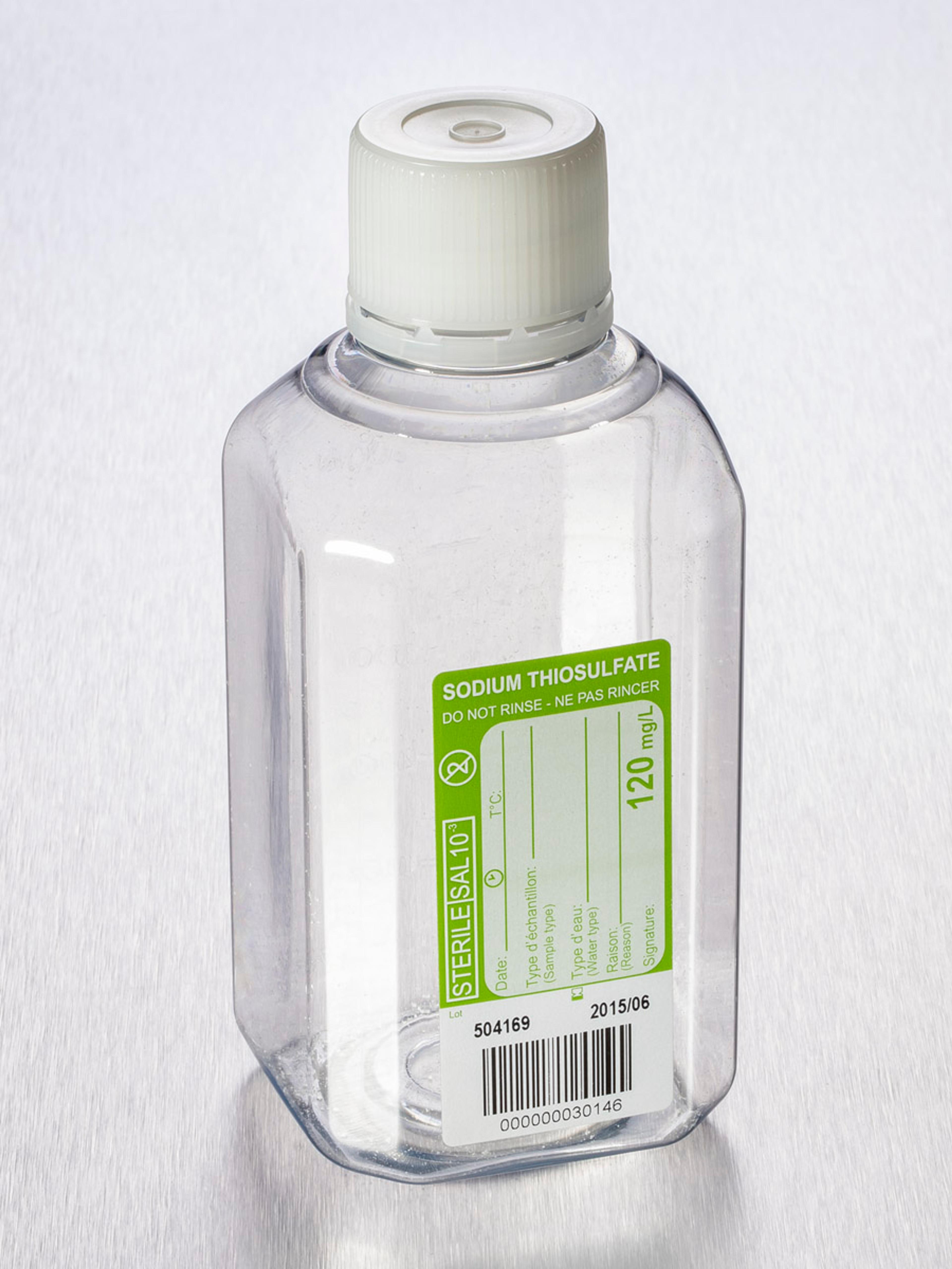 Corning® Gosselin™ Water Sampling Octagonal PET Bottle, 500 mL, Graduated, 120 mg/L Sodium Thiosulfate, 31 mm Tamper-evident Cap, Sterile, 12/Pack, 120/Case - Corning Life Sciences