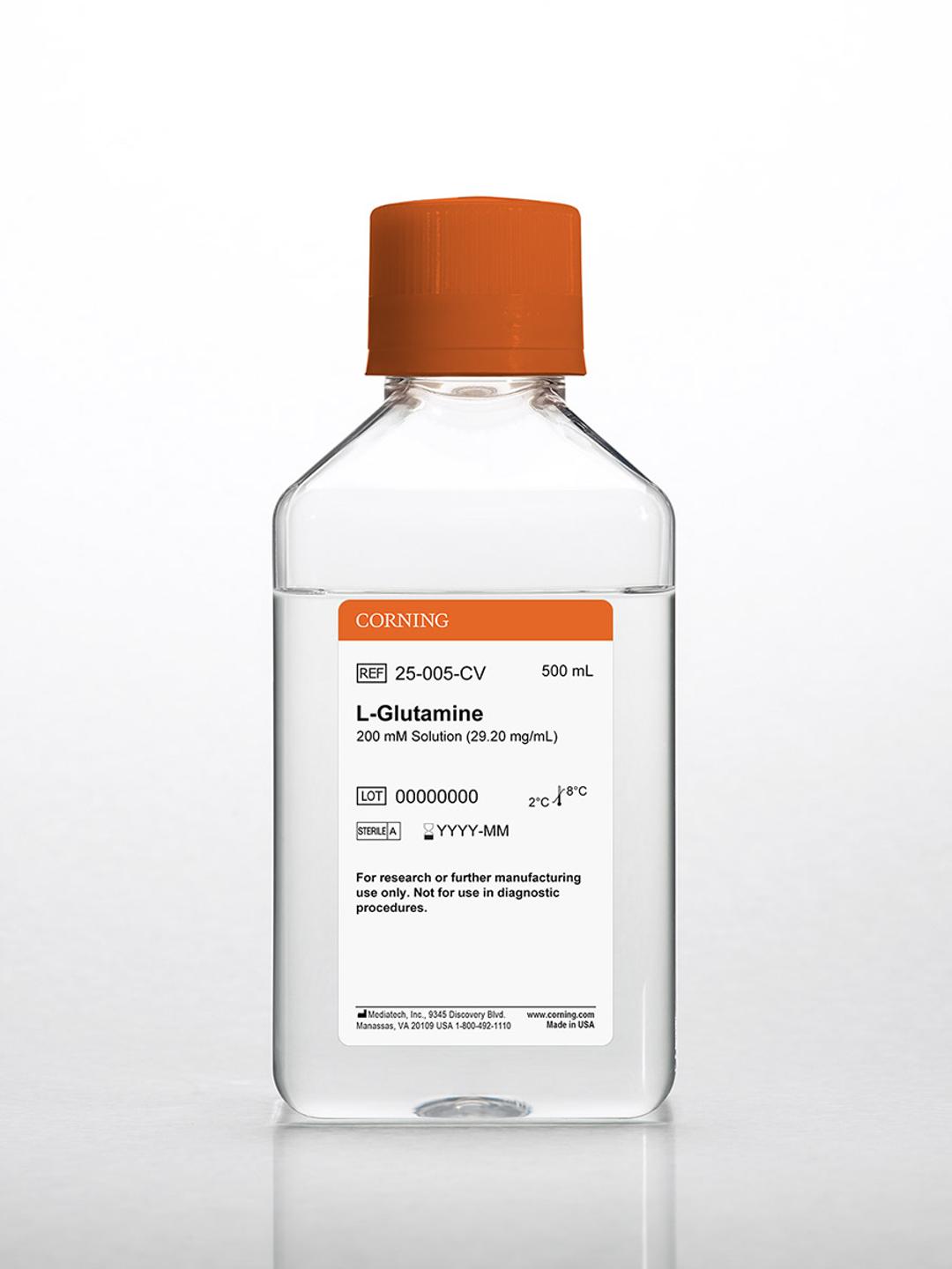 Corning® 500 mL L-Glutamine, 200 mM solution, 100x [+] 8.5 g/L NaCl - Corning Life Sciences
