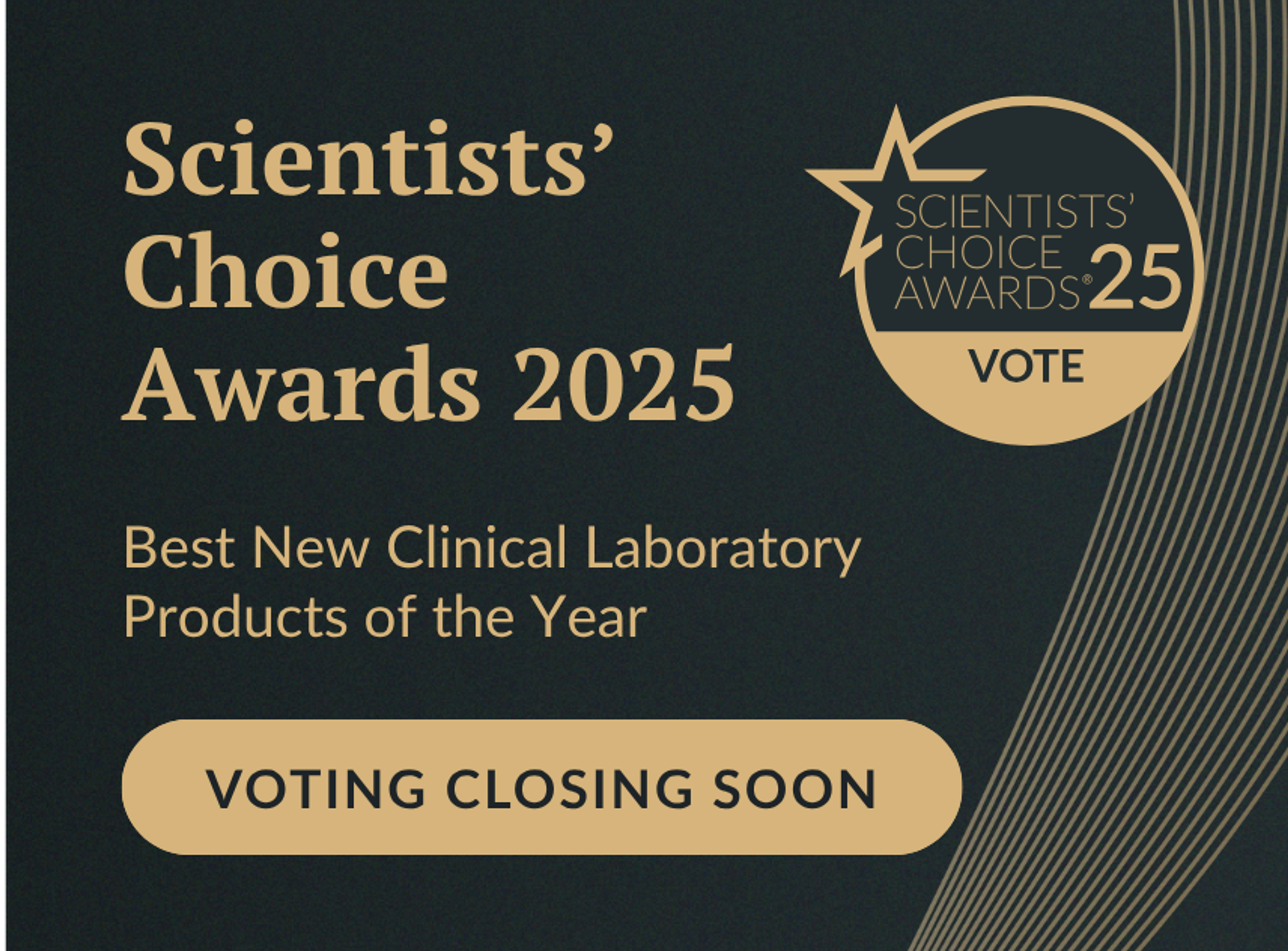 Image of the Scientists' Choice Awards logo with vote today for best new clinical laboratory product text