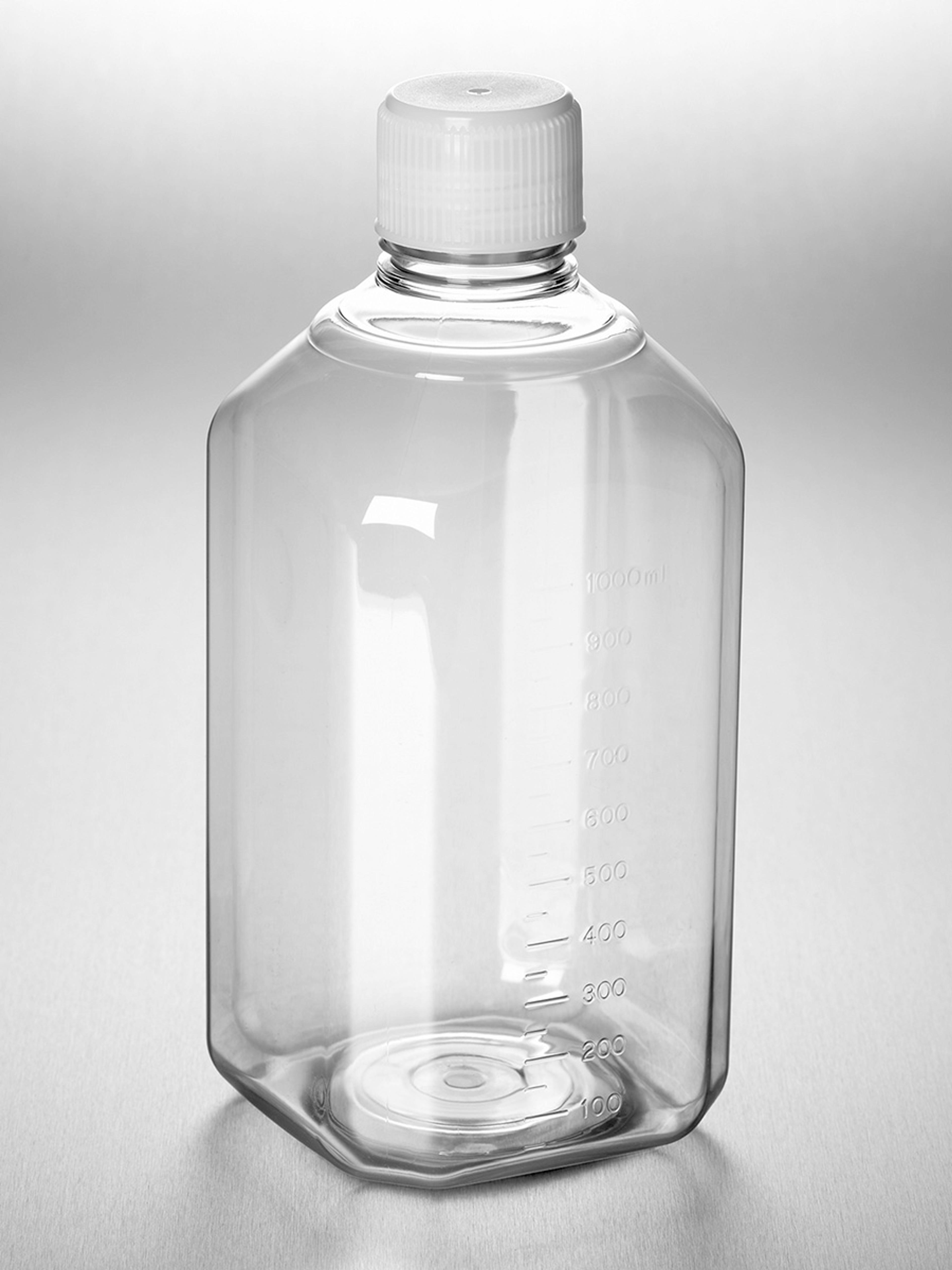 Corning® PET Bottle, 1000 mL, Graduated, IATA-Validated Screw Cap, Sterile, Pre-Assembled, 12/Tray - Corning Life Sciences