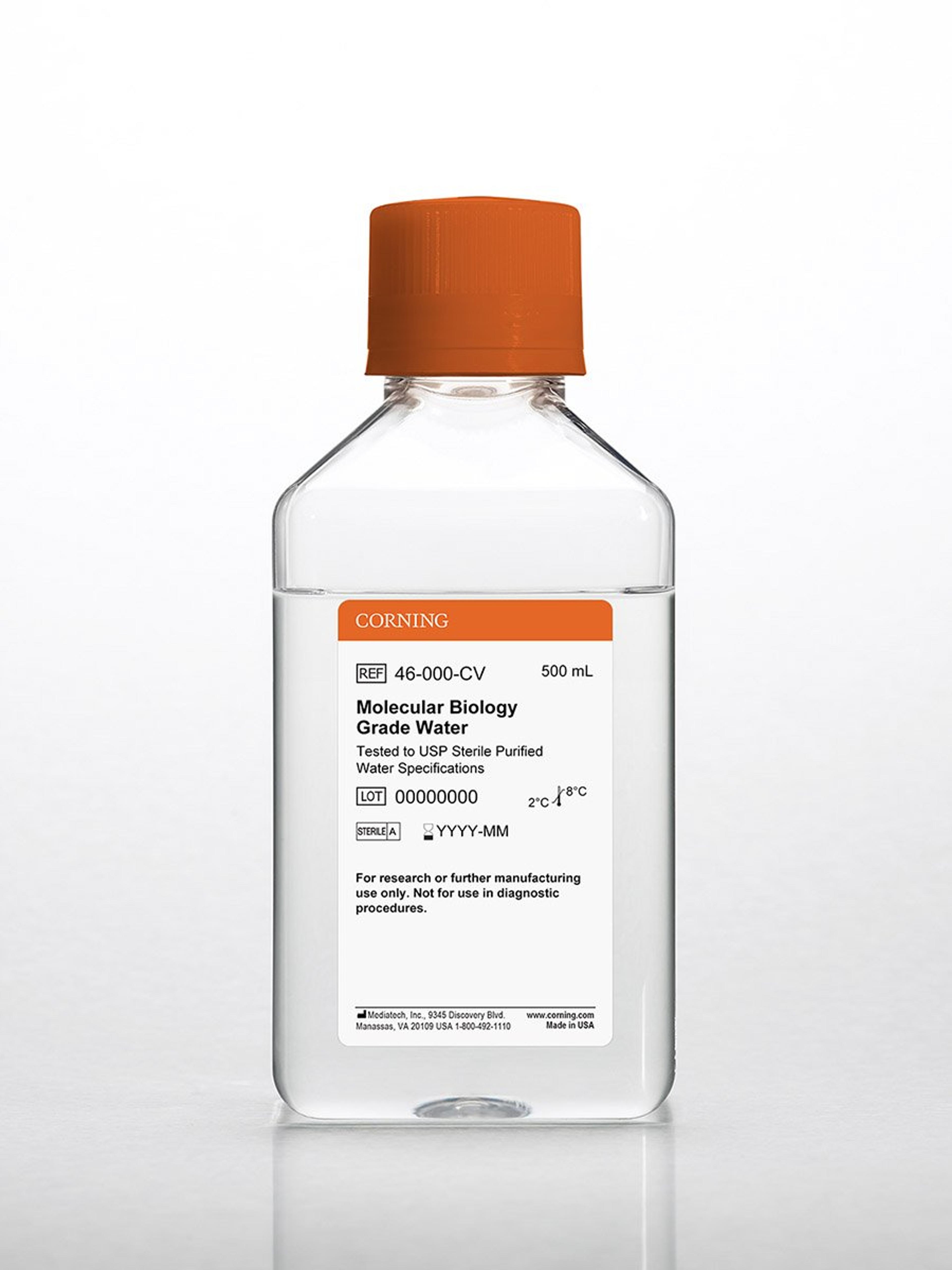 Corning® 500 mL Molecular Biology Grade Water Tested to USP Sterile Purified Water Specifications - Corning Life Sciences