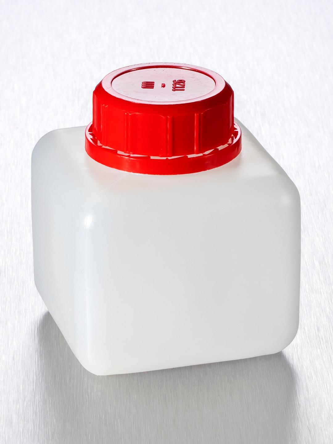 Corning® Gosselin™ Square HDPE Bottle, 250 mL, 37 mm Red Cap with Wad, Non-assembled, 130/Case - Corning Life Sciences