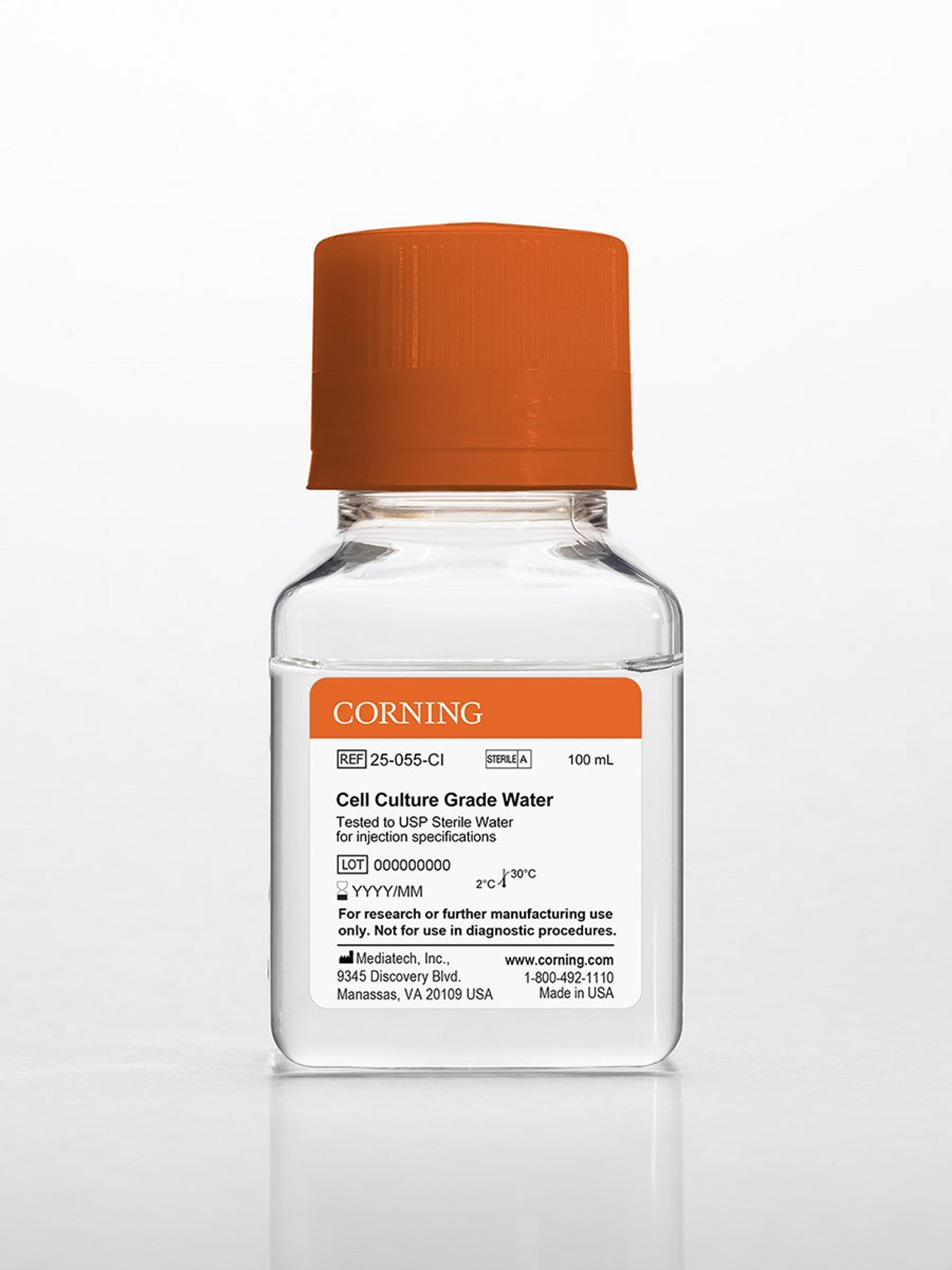 Corning® 100 mL Cell Culture Grade Water Tested to USP Sterile Water for Injection Specifications - Corning Life Sciences