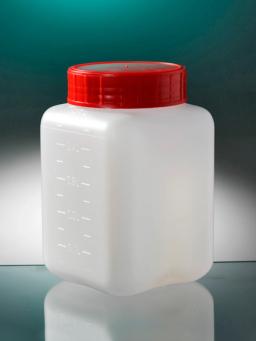 Corning® Gosselin™ Square HDPE Bottle, 500 mL, Graduated, 58 mm Blue Cap with Seal, Assembled, Sterile, 175/Case - Corning Life Sciences