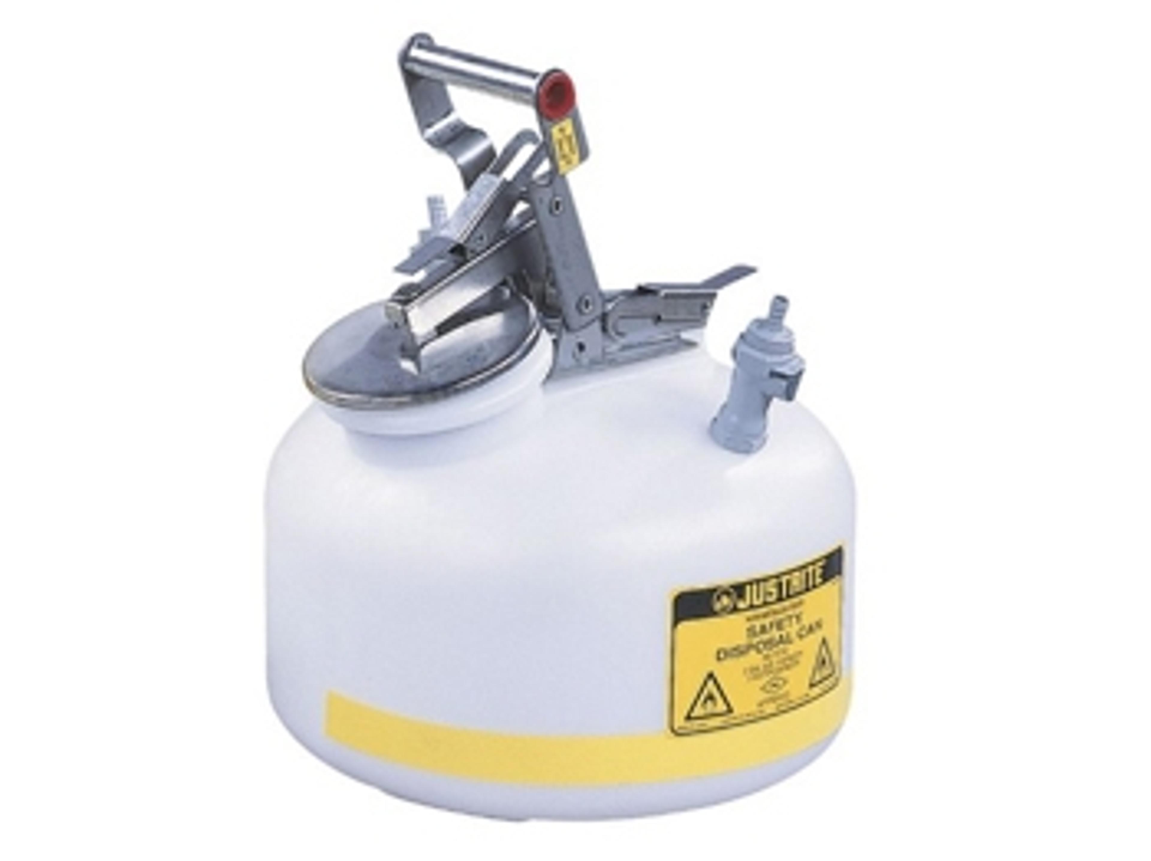 Quick-Disconnect Disposal Safety Can, Polypropylene Fittings For 3/8" Tubing, 2 Gal., Poly, White. - Justrite