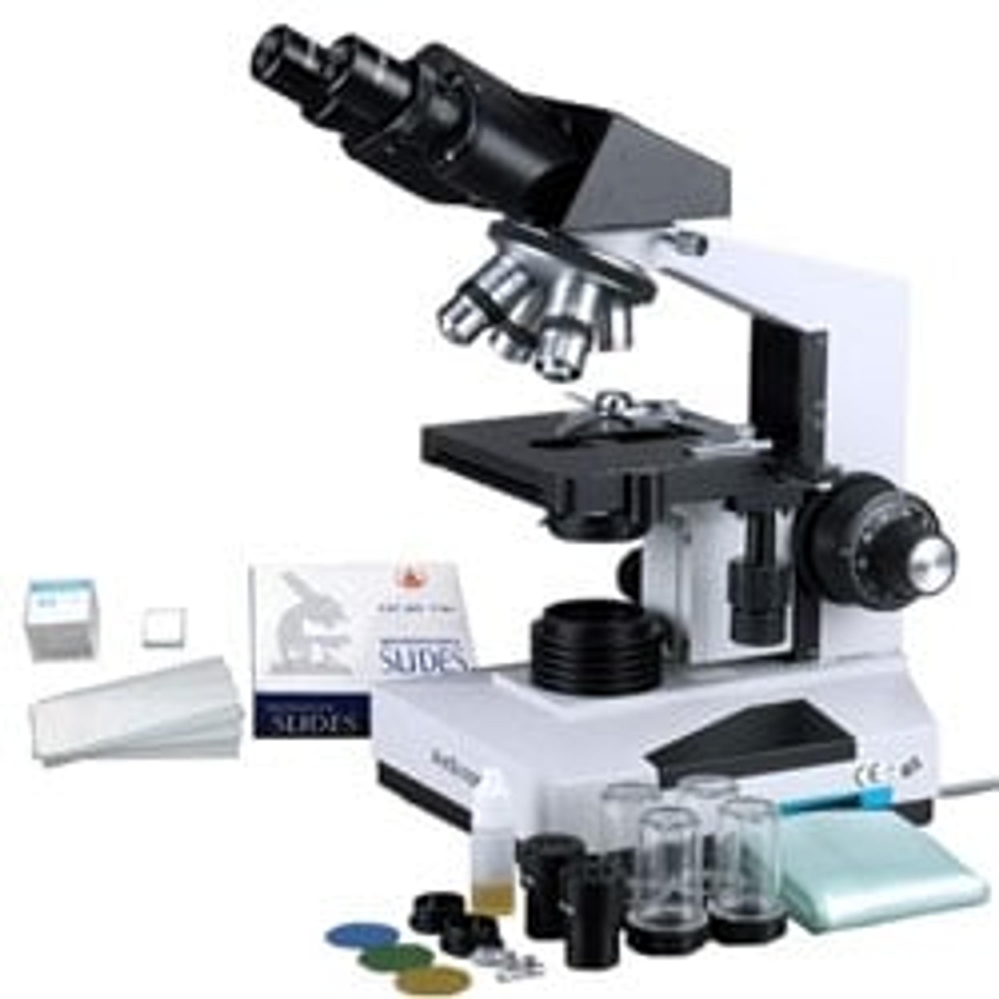 1600x Professional Biological Microscope + 50 Slides + 100 Coverslips - Amscope - Life Sciences