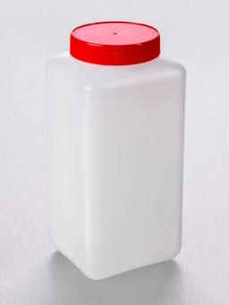 Corning® Gosselin™ Square HDPE Bottle, 2 L, Graduated, 73 mm Red Cap with Wad, Assembled, 50/Case - Corning Life Sciences