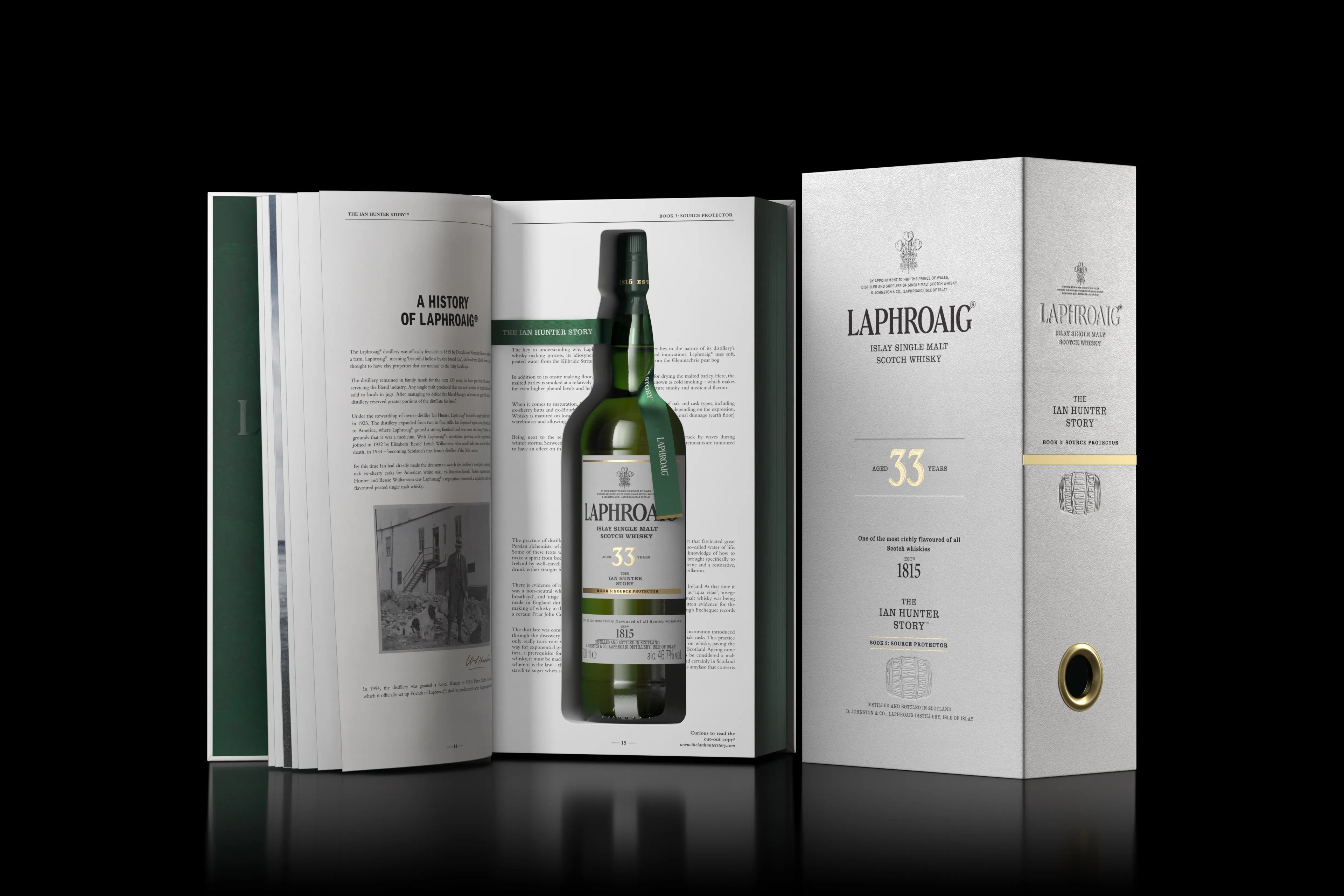 Laphroaig book with bottle