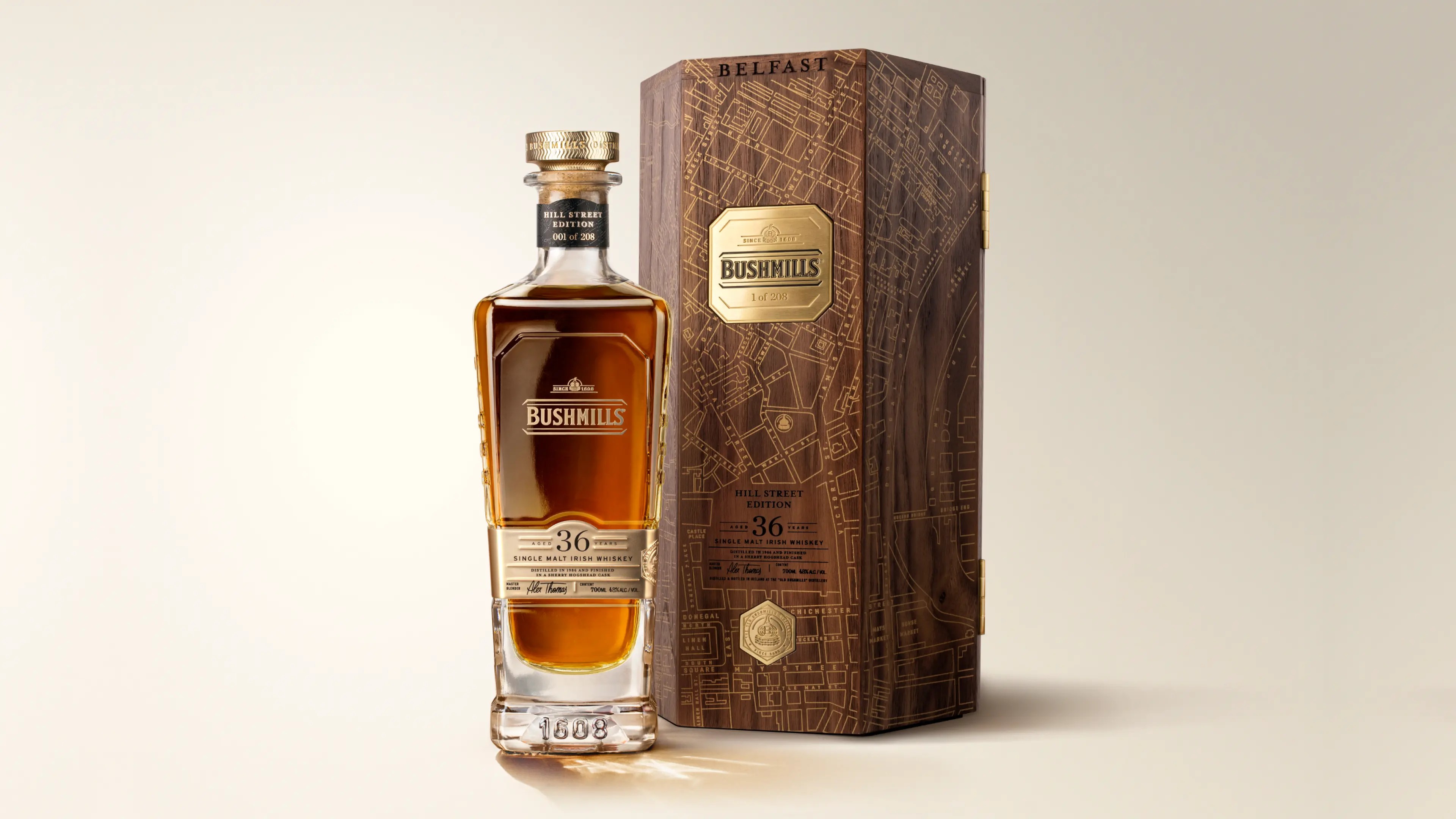 Bushmills, 36 years old, design, bottle