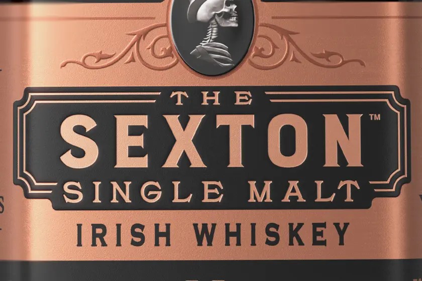 Sexton bottle etiquette tag close up