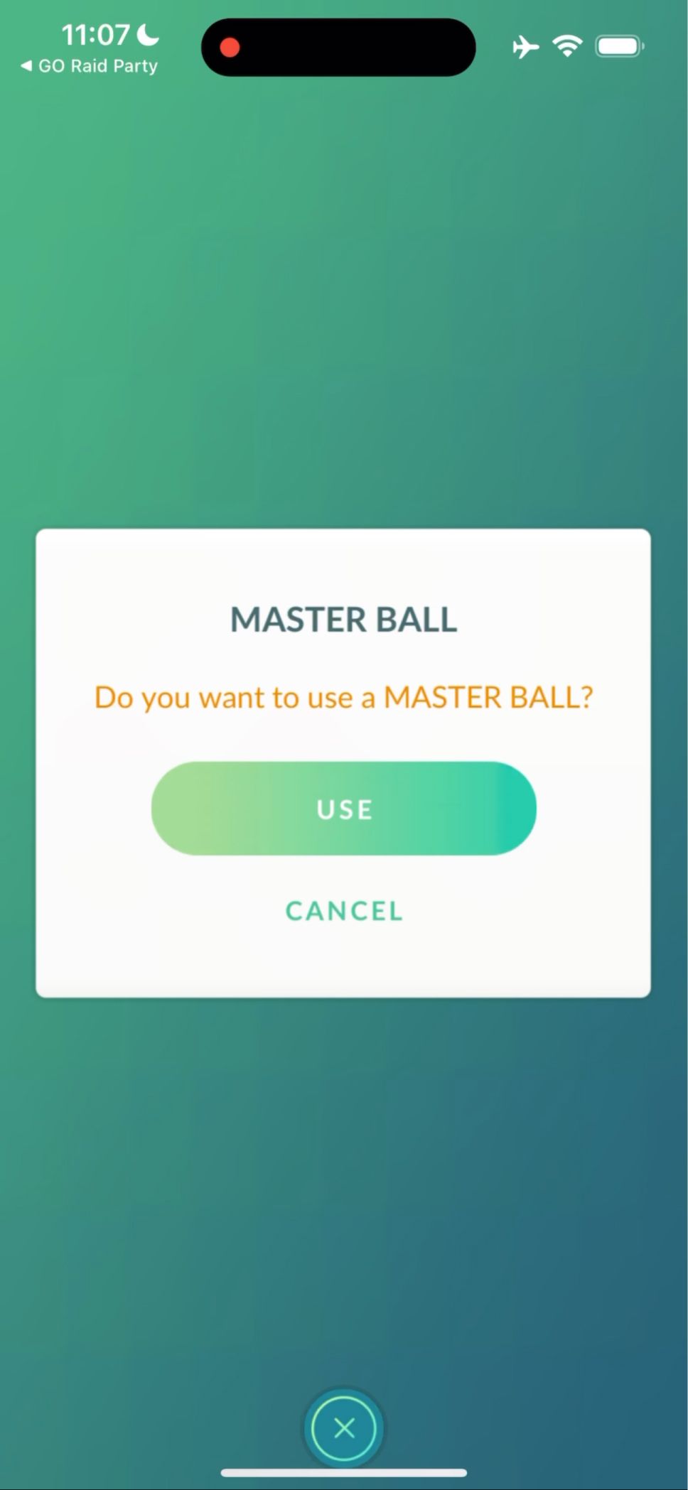 Master Ball confirmation dialog